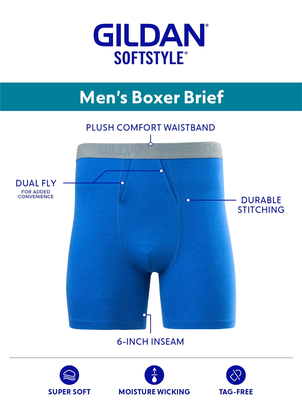 Gildan SoftStyle Adult Men's Boxer Briefs, 6-Pack, Sizes S-2XL