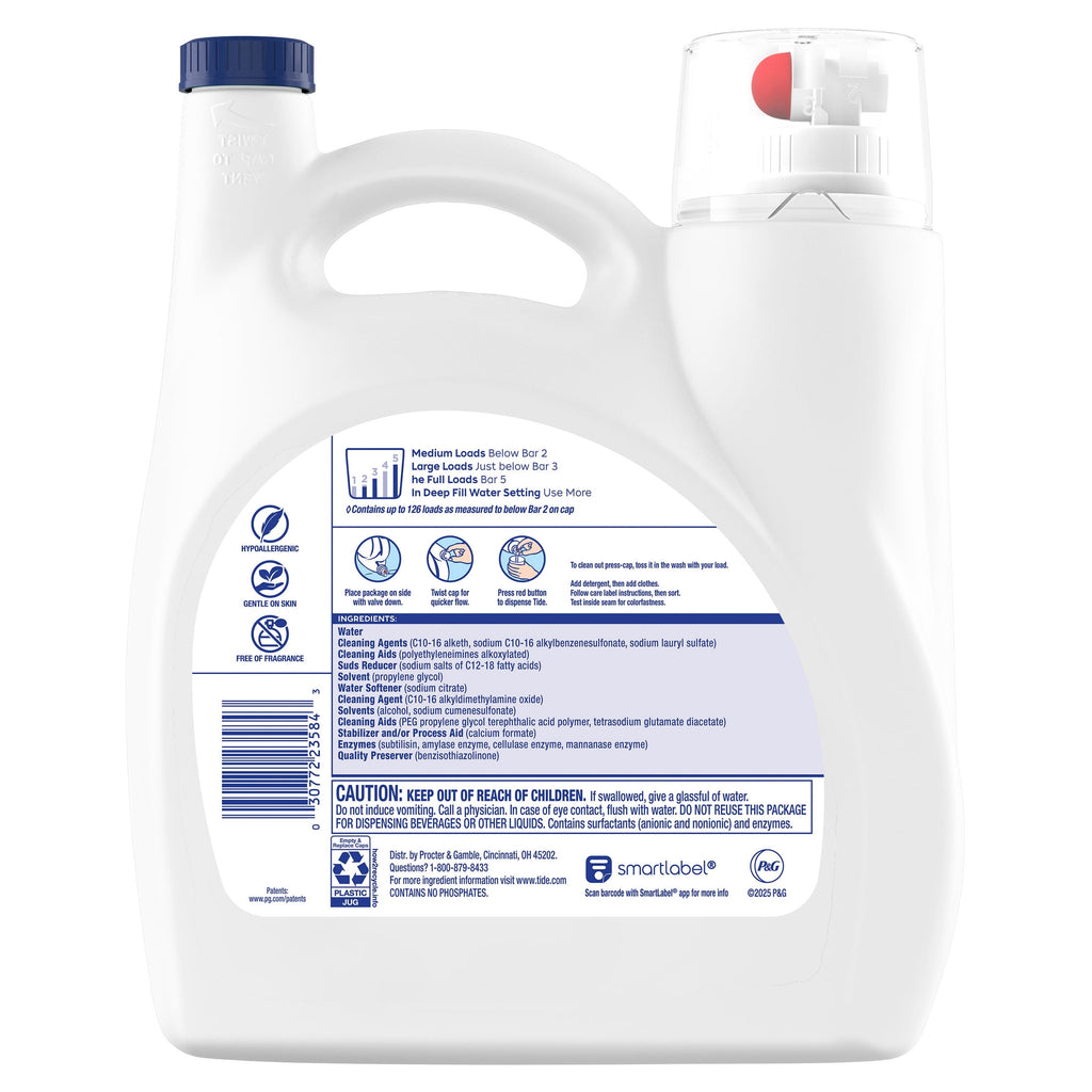 Tide Free & Gentle Laundry Detergent Liquid, 166 fl oz, 126 Loads