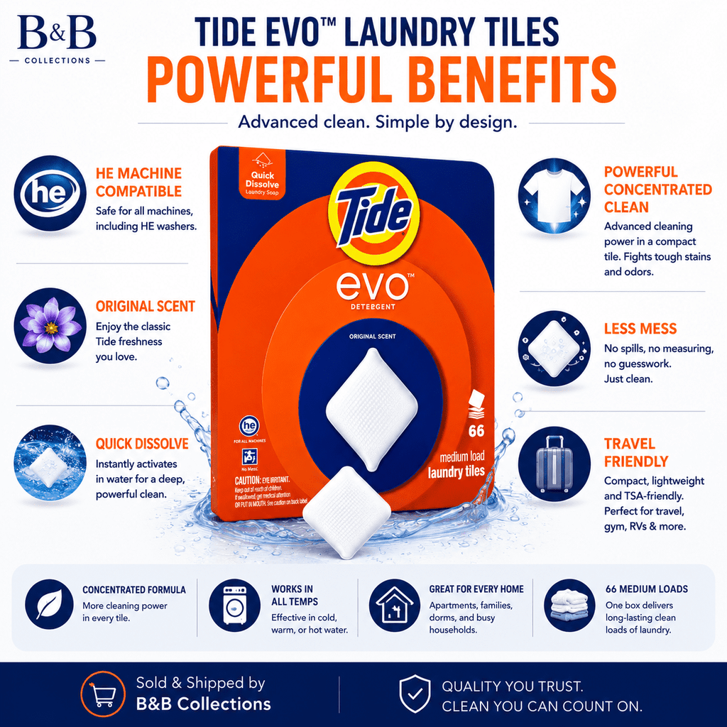 Tide evo Laundry Detergent Tiles, Original Scent, Quick Dissolve Concentrated Laundry Soap, HE Compatible, 66 Medium Loads
