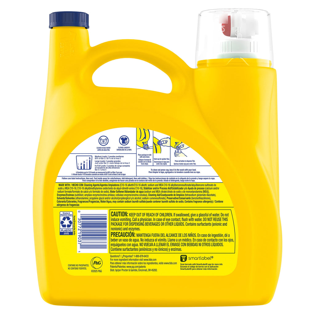 Tide Simply Laundry Detergent Liquid, Oxi Boost + Ultra Stain Release, Refreshing Breeze Scent, 154 fl oz, 115 Loads
