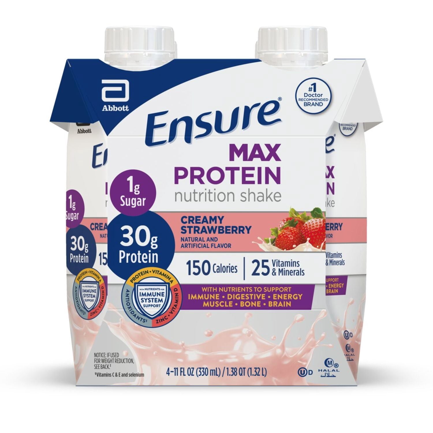 Ensure Max Protein Shake, 30g Protein, Creamy Strawberry, 11 fl oz, 4 Pack