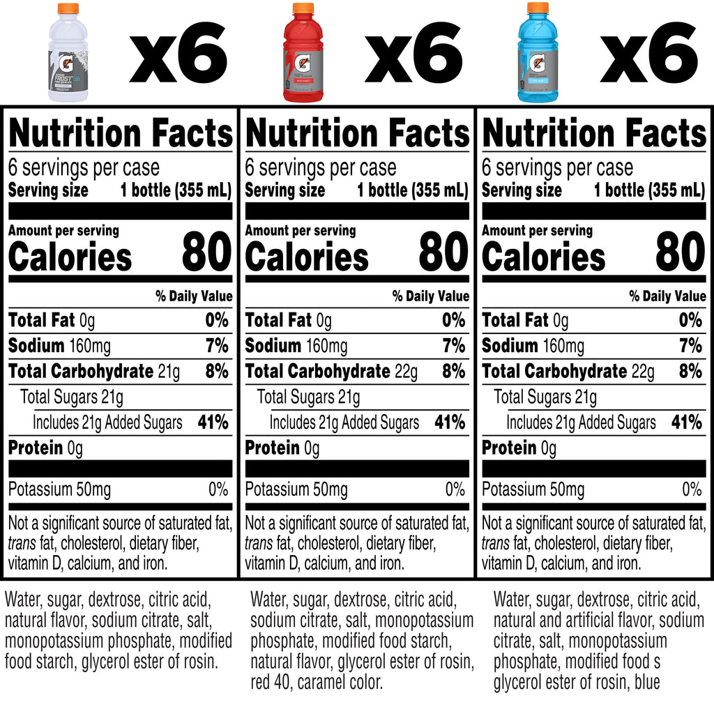 Gatorade Sports Drink, Fruit Punch/Glacier Cherry/Cool Blue Variety Pack, 12 fl oz, 18 Count Bottles