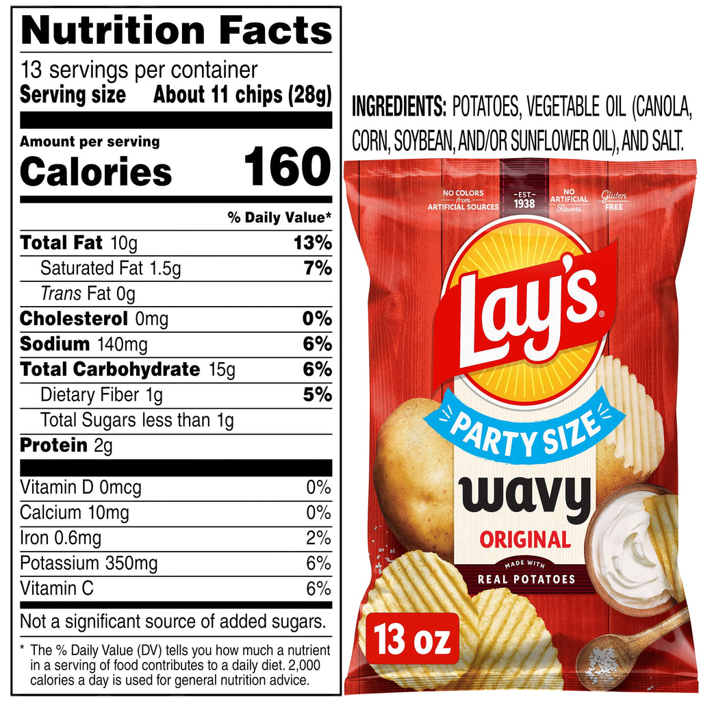 Lay's Wavy Original Potato Chips, Party Size, 13 oz Bag