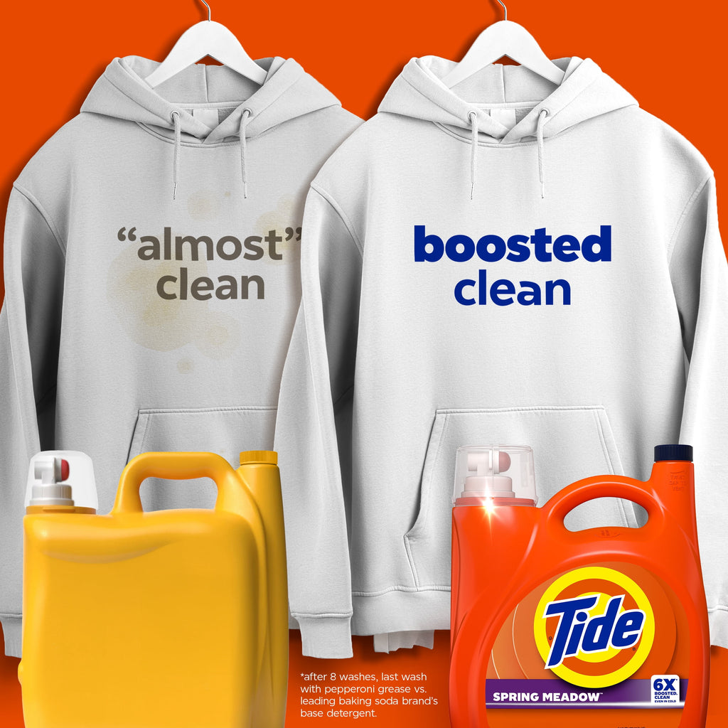Tide Laundry Detergent Liquid with 6X Boosted Cleaning Power, Spring Meadow Scent, 158 fl oz, 126 Loads