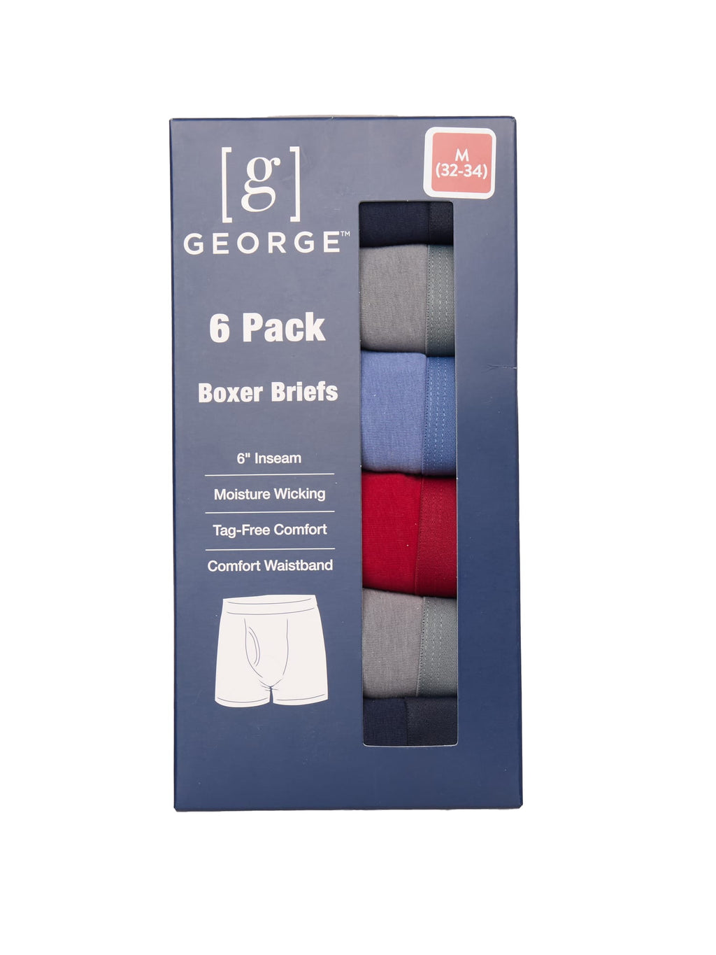 George Men's Cotton Blend Stretch Boxer Briefs, 6-Pack, Sizes S-2XL
