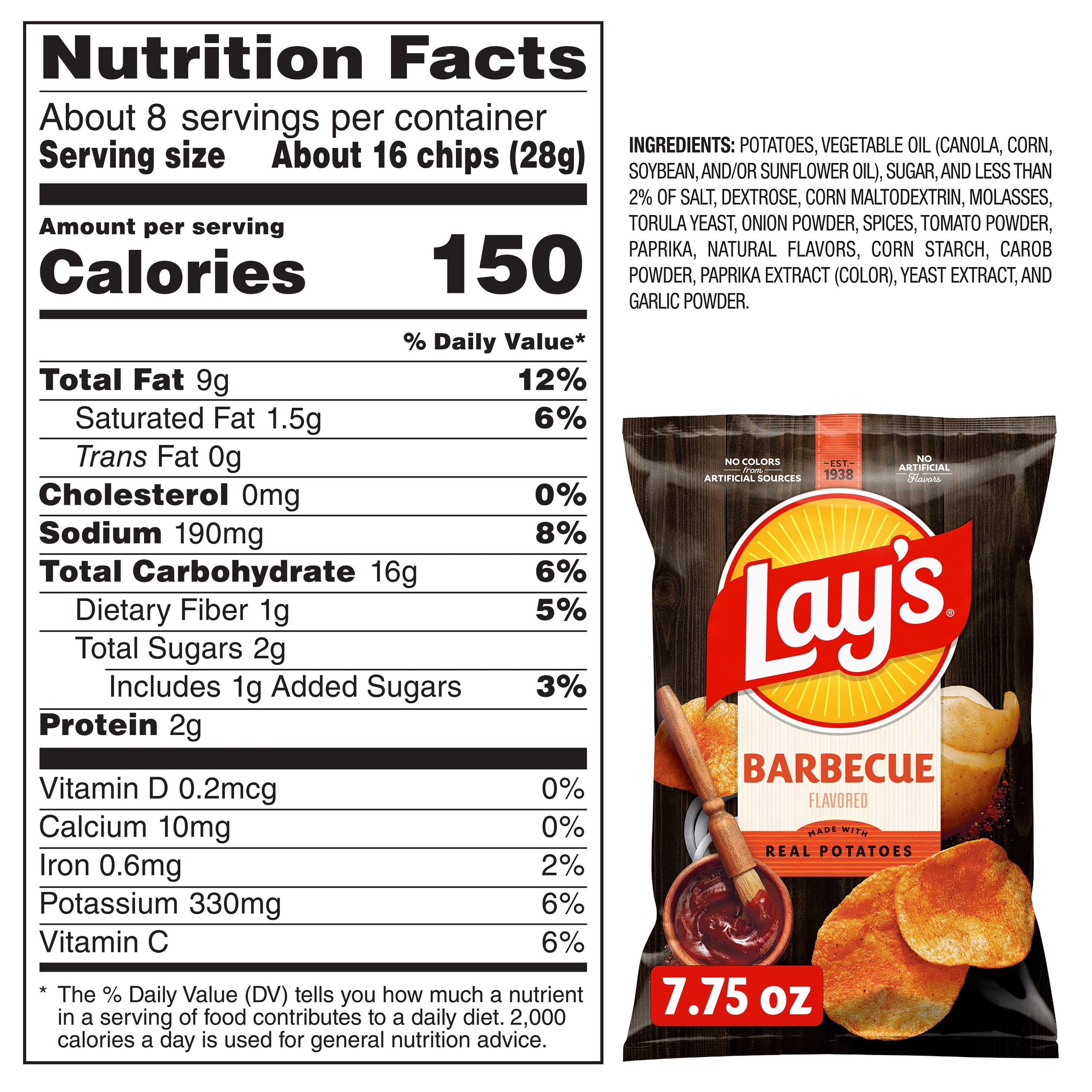 Lay's Barbecue Flavored Potato Chips 7.75 Ounce Bag