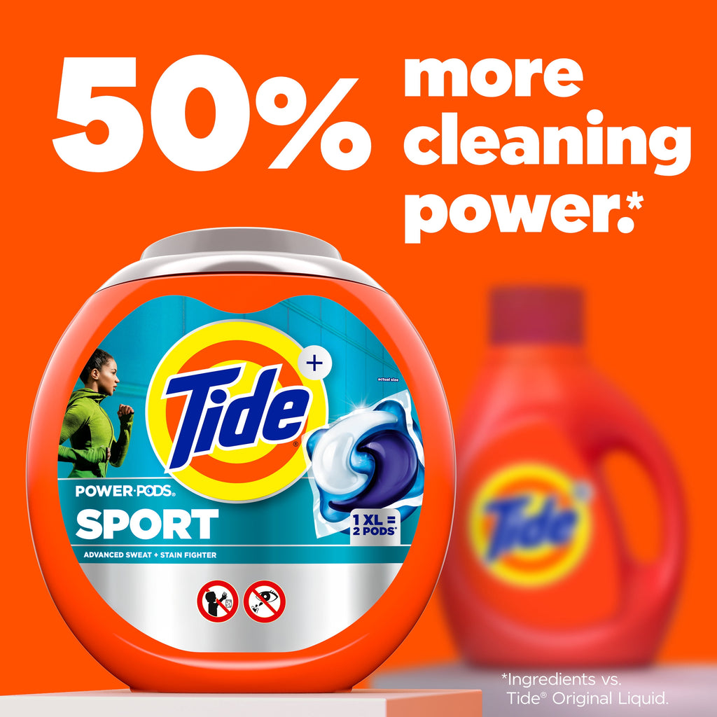 Tide Power Pods Laundry Detergent Soap Packs with Febreze, Sport Odor Defense, 45 Ct