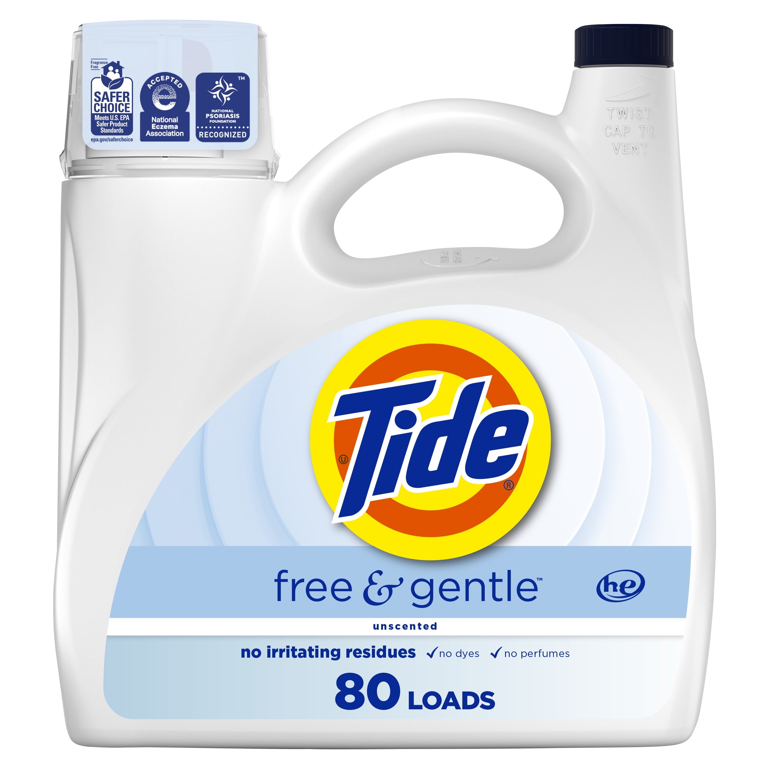 Tide Free & Gentle Laundry Detergent Liquid, 105 fl oz, 80 Loads