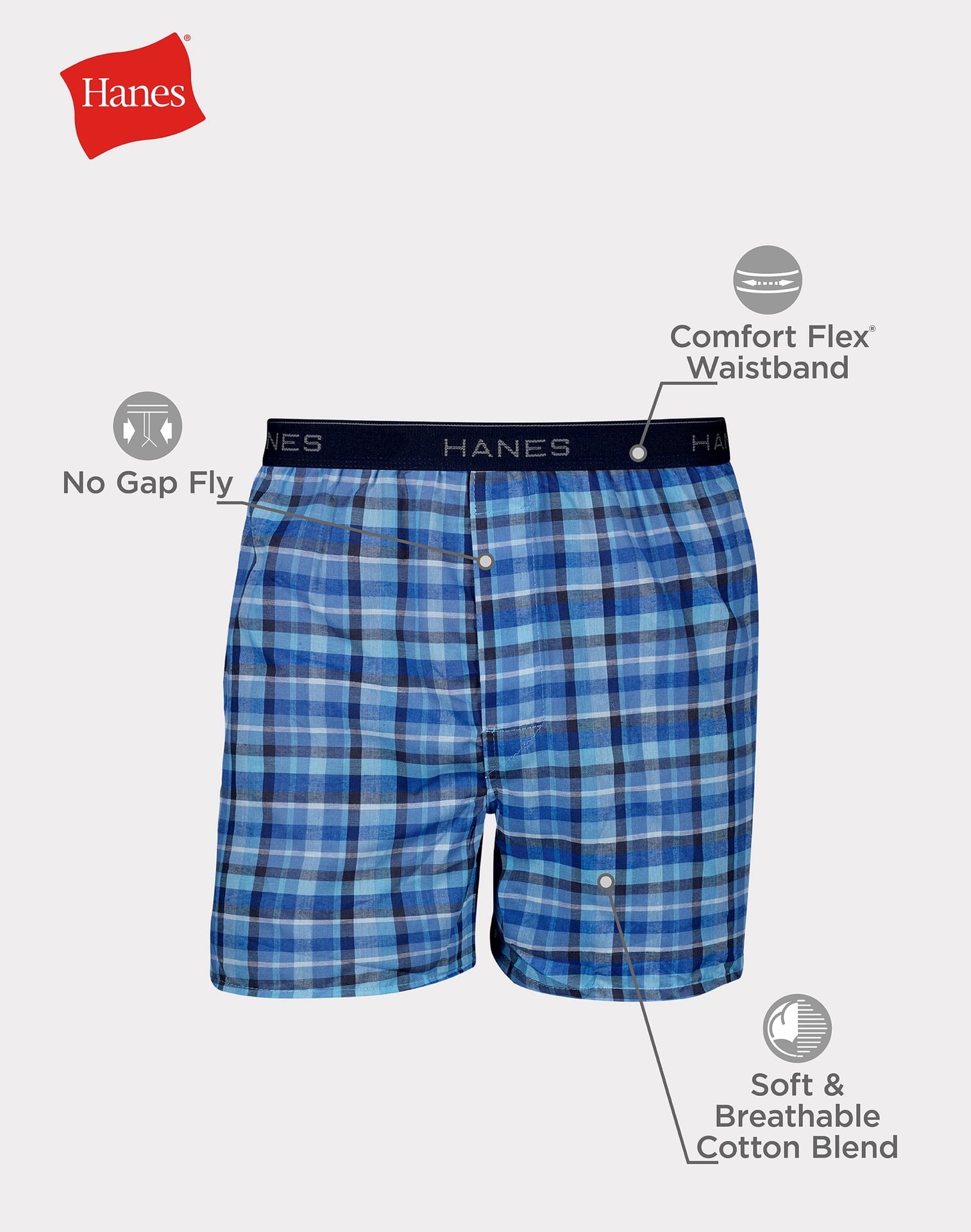 Hanes Men's Boxer Underwear, Moisture-Wicking Cotton Blend, 10-Pack
