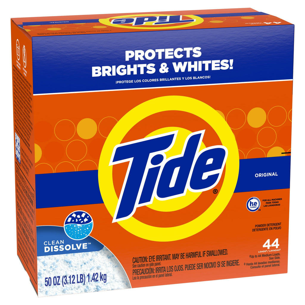 Tide Powder Laundry Detergent, Original Scent, 50 oz, 44 Loads with Microfiber Solid Color Towel by BundleEase