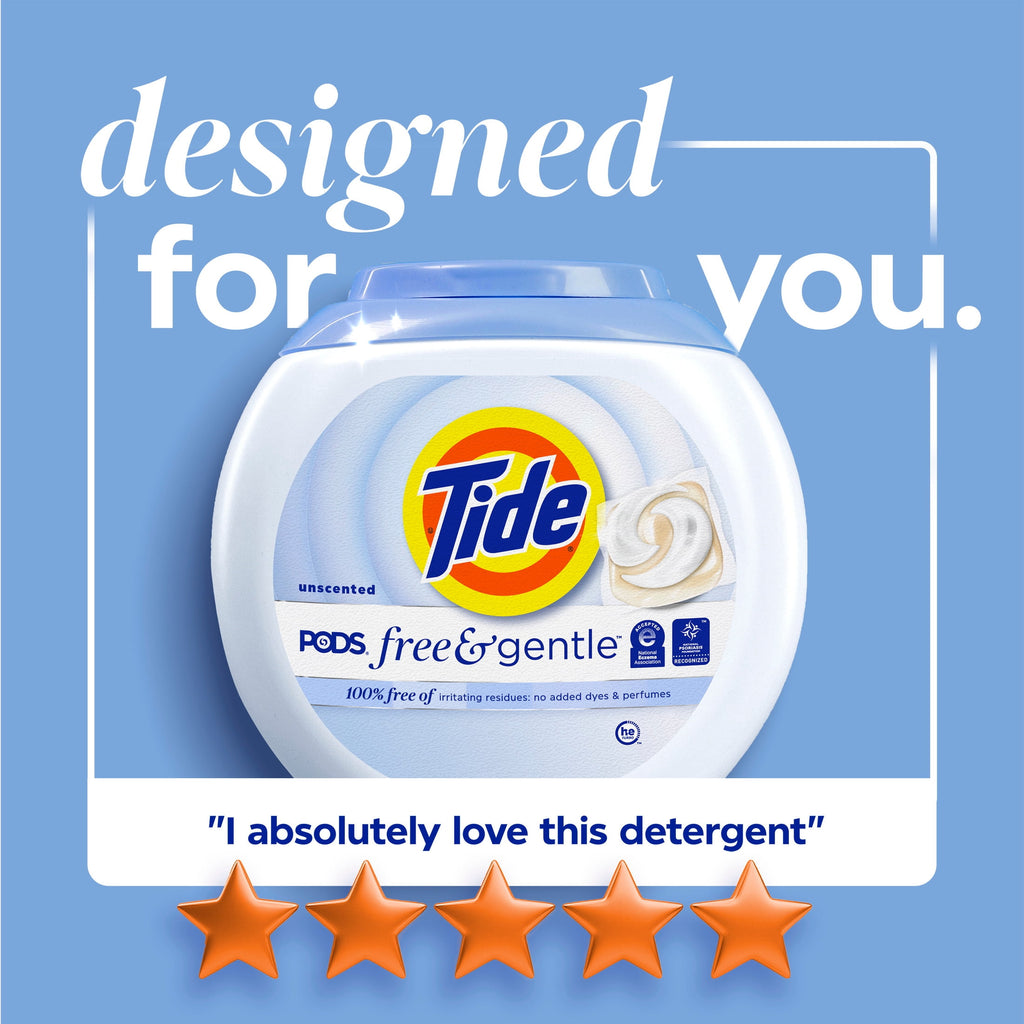 Tide PODS Laundry Detergent Soap Pacs, Free and Gentle, Hypoallergenic, Unscented, 57 Count