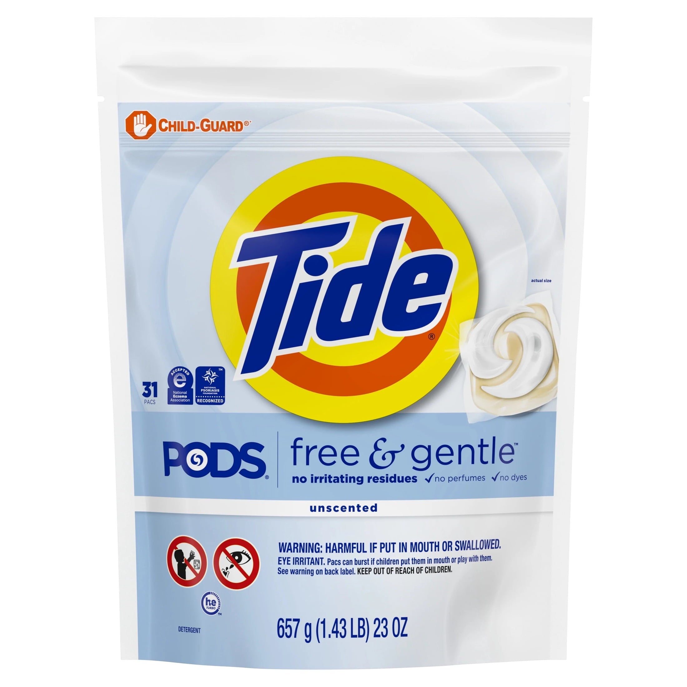 Tide PODS Laundry Detergent Soap Pacs, Free and Gentle, Hypoallergenic, Unscented, 57 Count