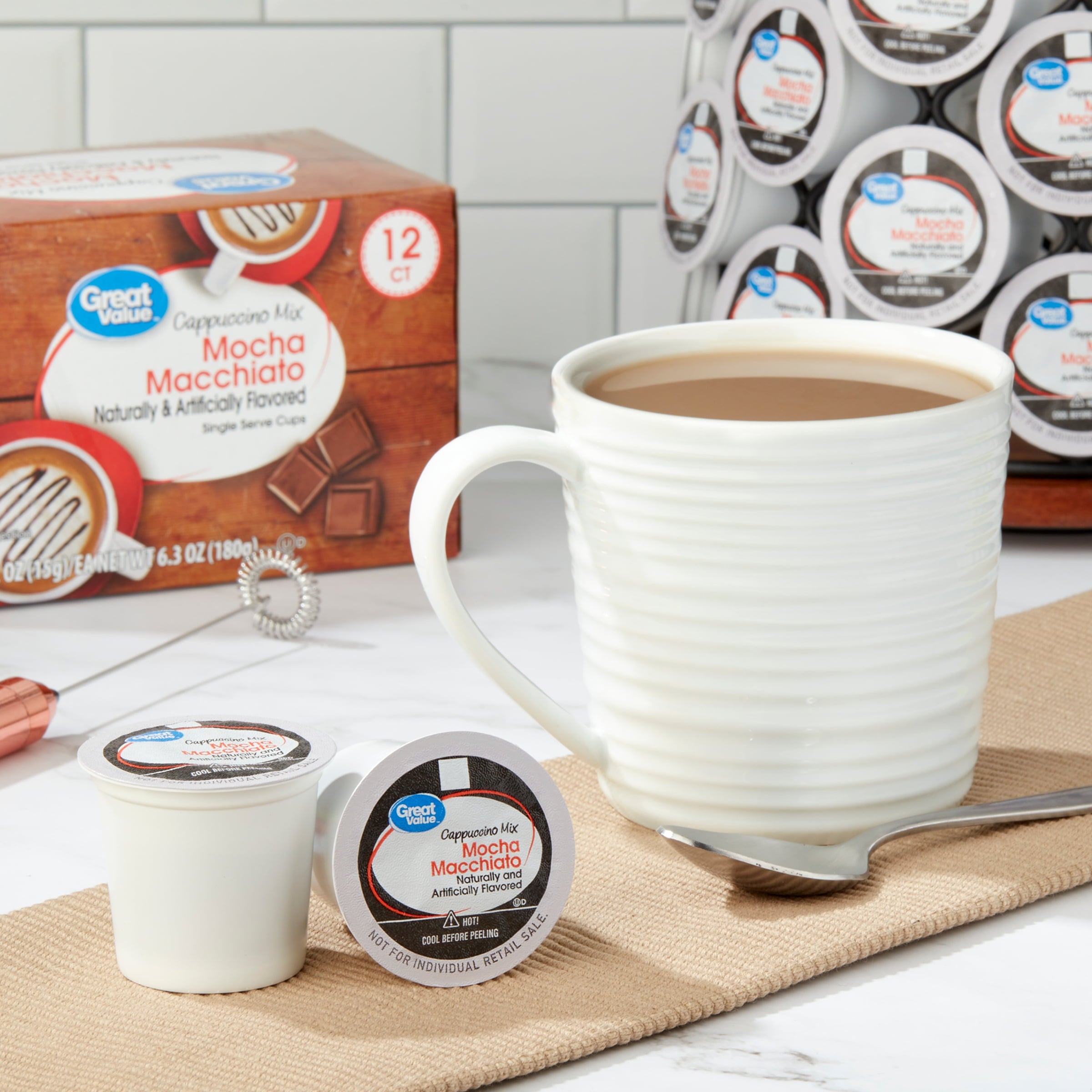 Great Value Caramel Cappuccino Mix Medium Roast Coffee Pods, 12 Count