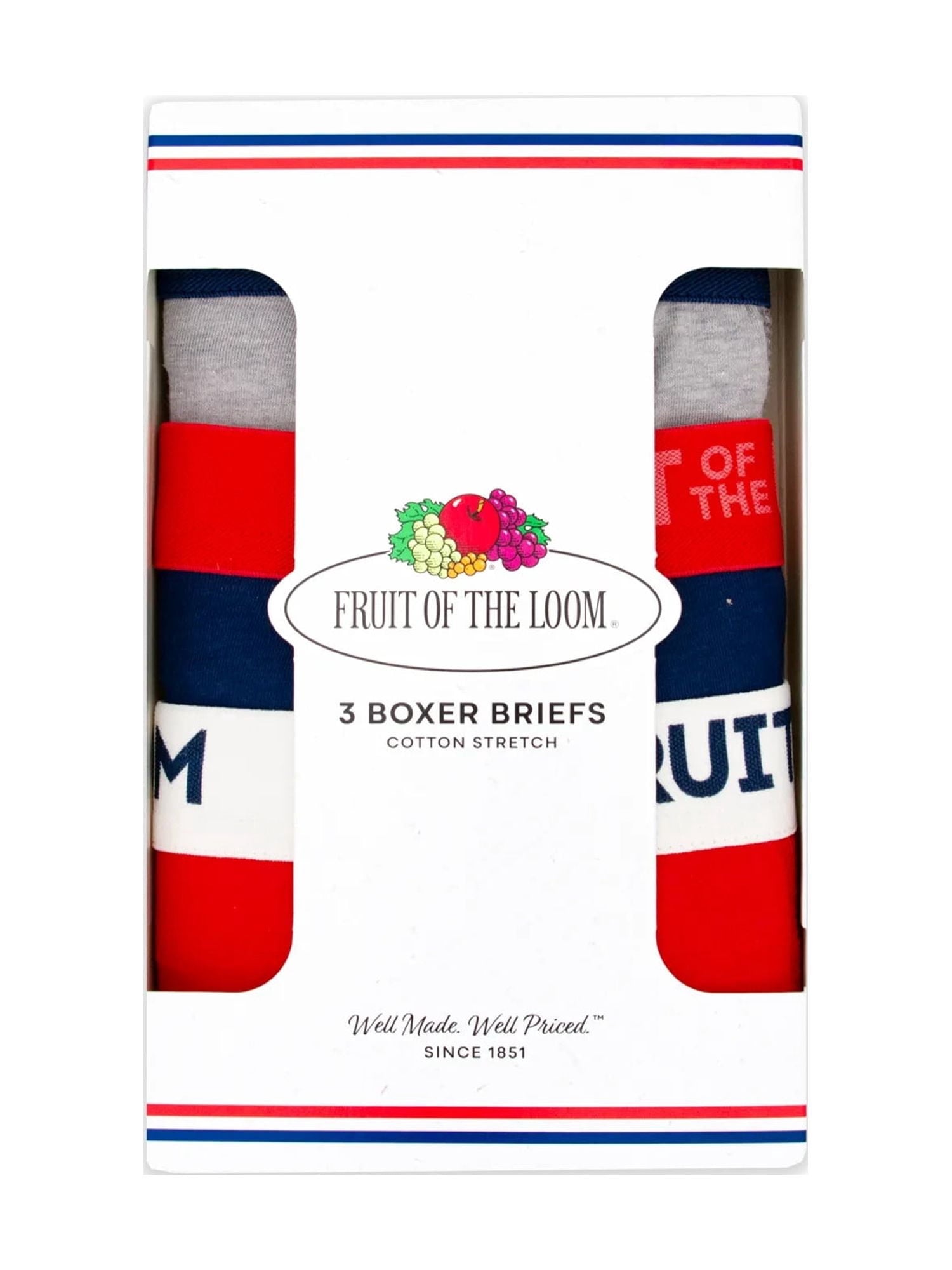 Fruit of the Loom Men's Americana Stretch Boxer Briefs, Moisture Wicking Underwear, 3-Pack