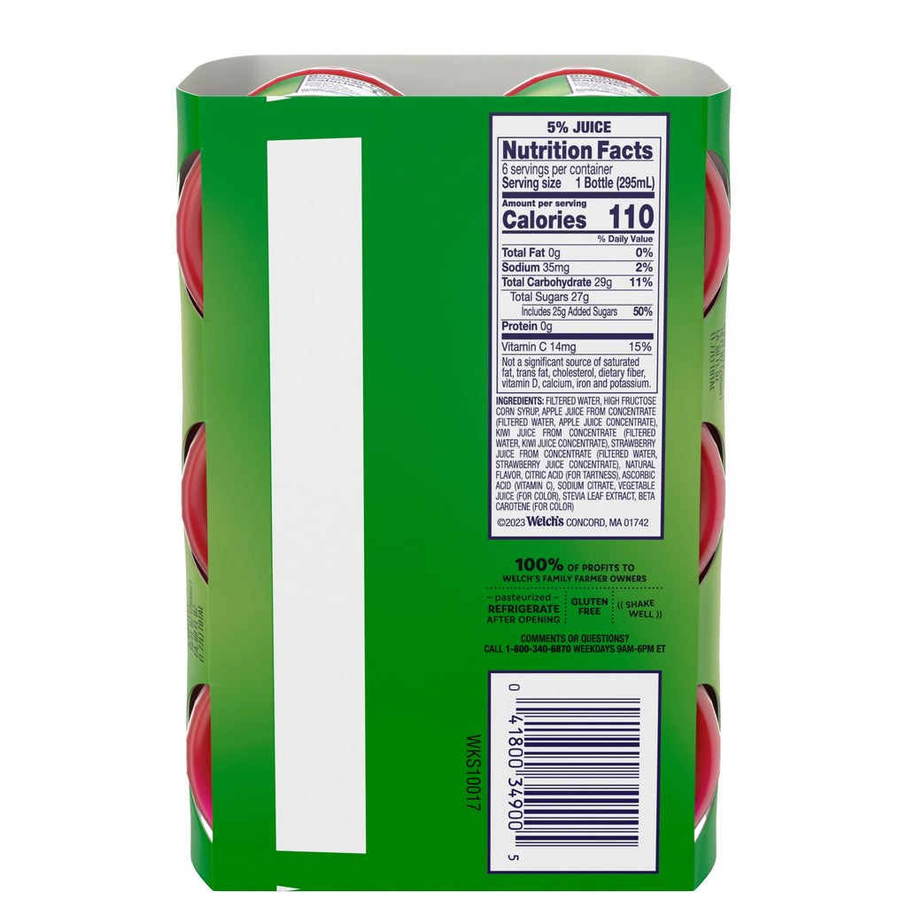 Welch's Strawberry Kiwi Juice Drink, 10 fl oz On-the-Go Bottle (Pack of 6)