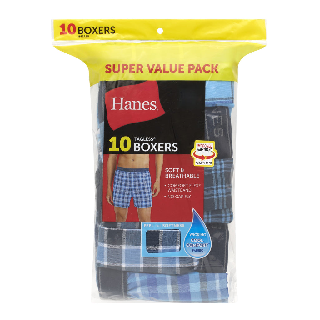 Hanes Men's Boxer Underwear, Moisture-Wicking Cotton Blend, 10-Pack