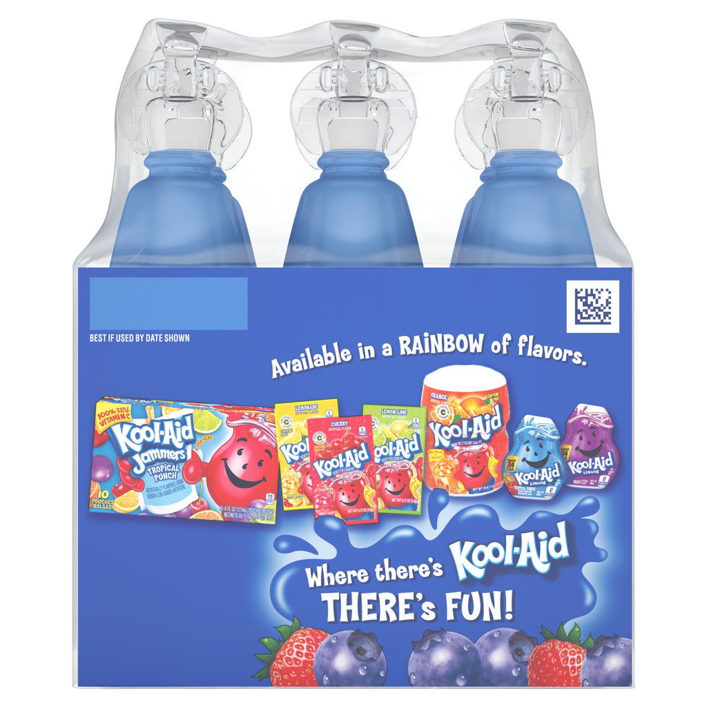Kool-Aid Bursts Soft Drink, 6 Bottles, for School Lunches and On-the-Go Hydration, artificial flavor Berry Blue, Caffeine Free, 6.75 oz