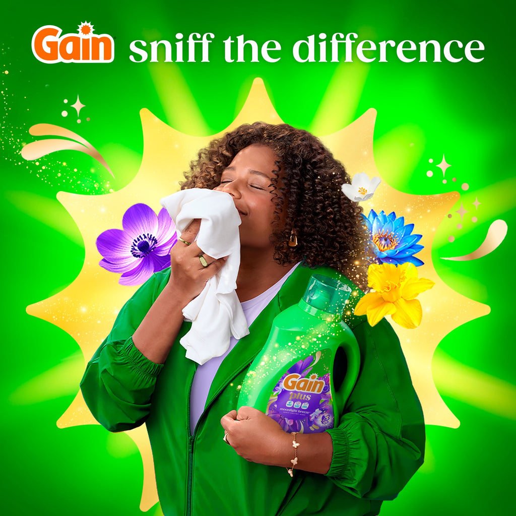 Gain Plus Laundry Detergent Liquid, Now with Odor Defense + OXI, Moonlight Breeze Scent, 170 fl oz, 129 Loads