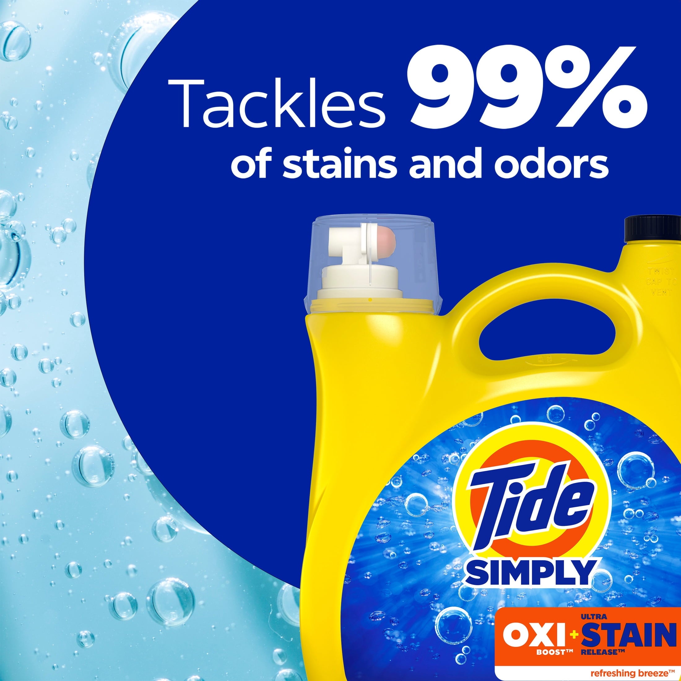 Tide Simply Laundry Detergent Liquid Oxi Boost + Ultra Stain Release, Refreshing Breeze Scent, 94 fl oz, 70 Loads