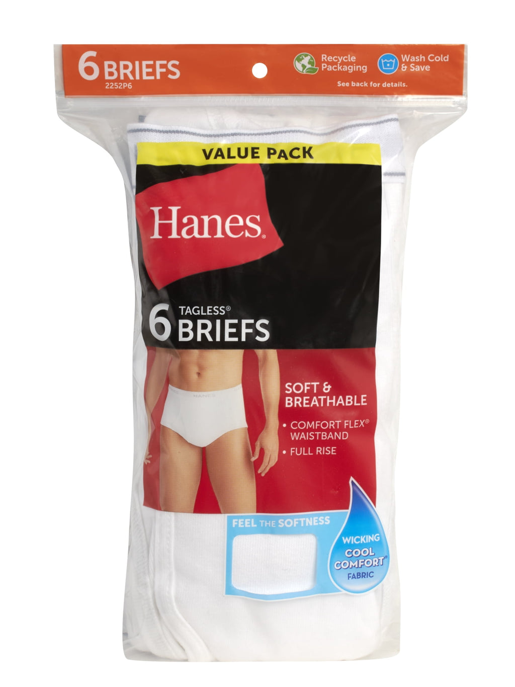 Hanes Men's Value Pack White Briefs, 6 Pack