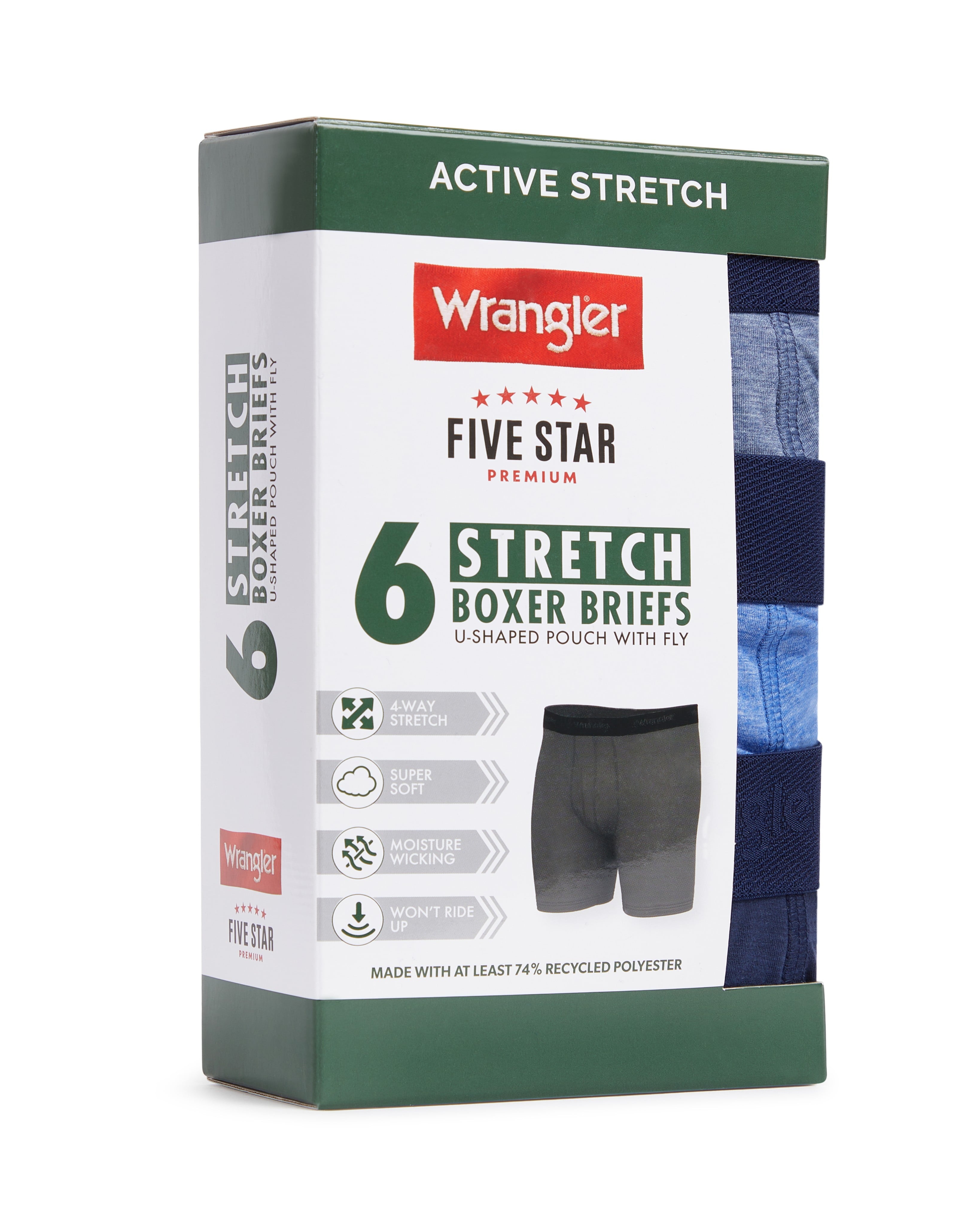 Wrangler Men's Active Stretch Boxer Brief Set, Underwear for Men, S, 6 Pack