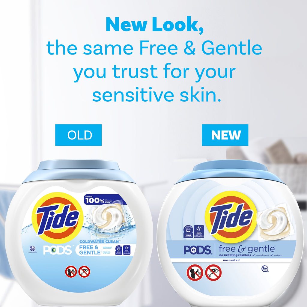 Tide PODS Laundry Detergent Soap Pacs, Free and Gentle, Hypoallergenic, Unscented, 57 Count
