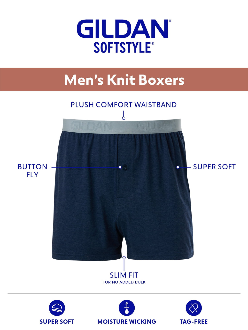 Gildan SoftStyle Men's Knit Boxer Underpants, 6-Pack, Sizes S-2XL