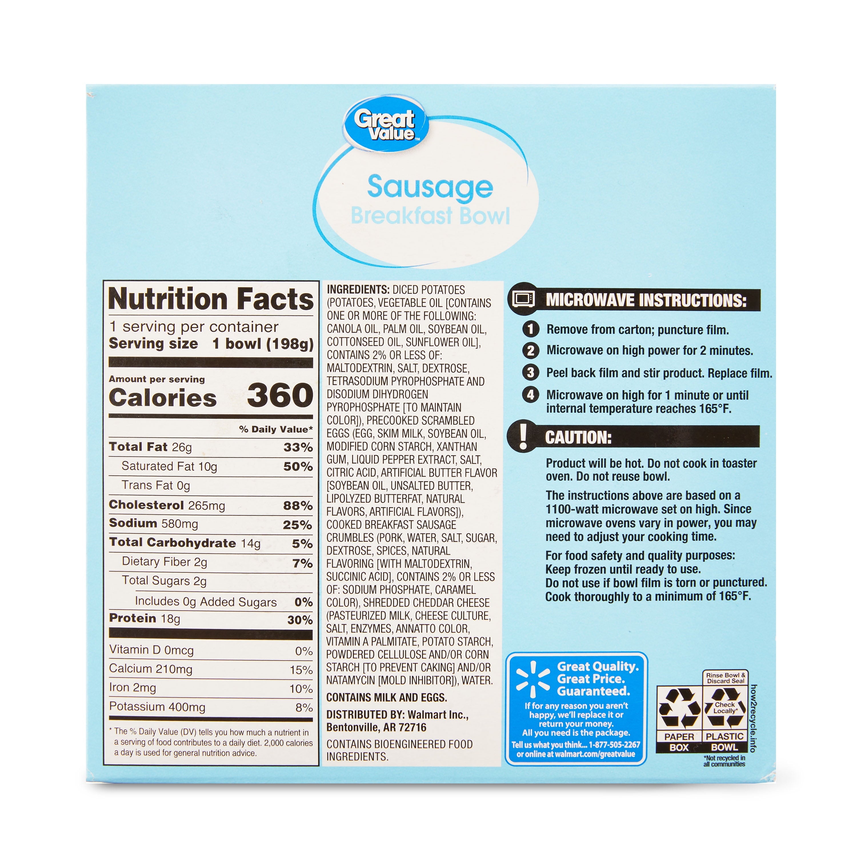 Great Value Sausage Breakfast Bowl, 7 oz