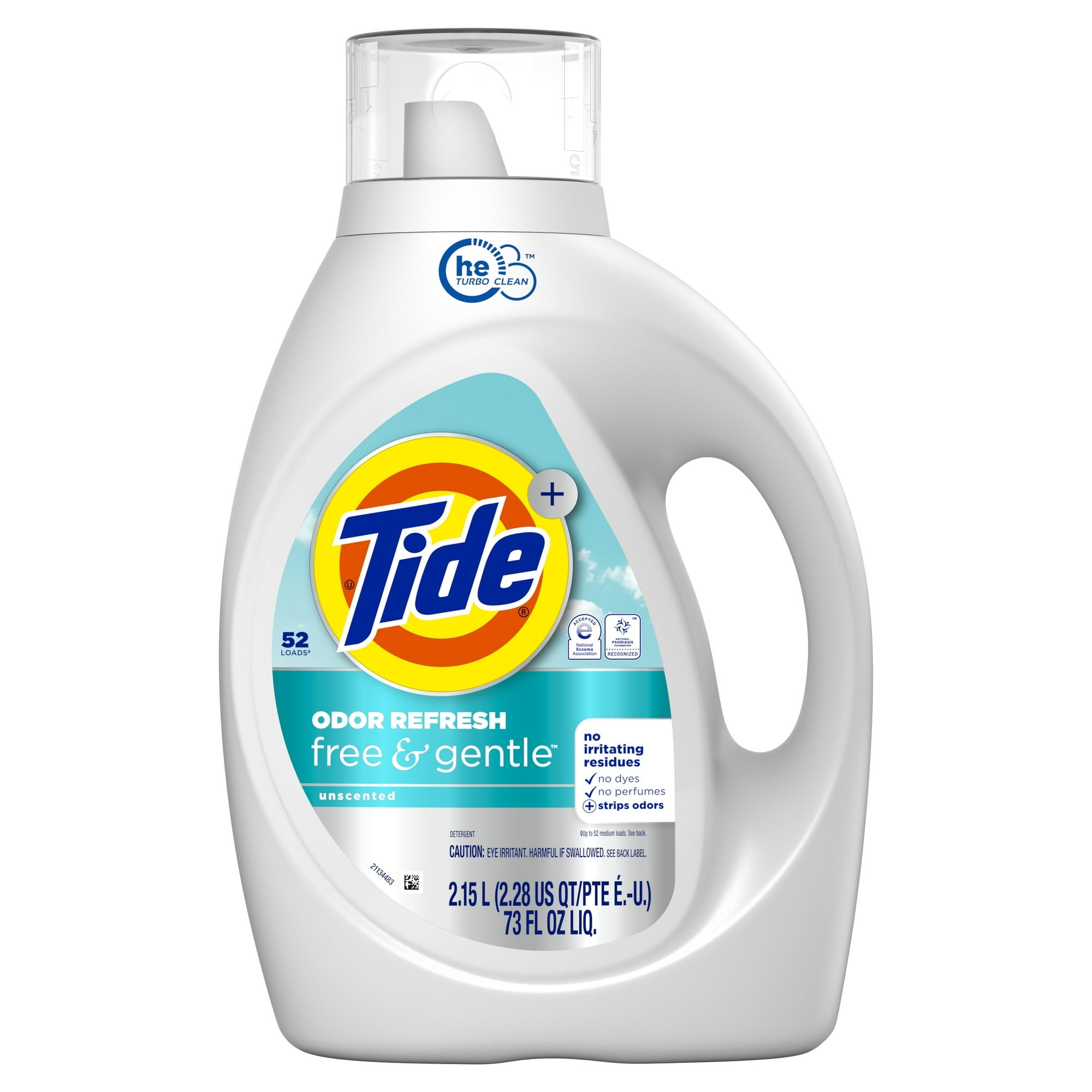 Tide Free & Gentle Odor Refresh Liquid Laundry Detergent, Hypoallergenic, 73 fl oz, 52 Loads with Microfiber Solid Color Towel by BundleEase