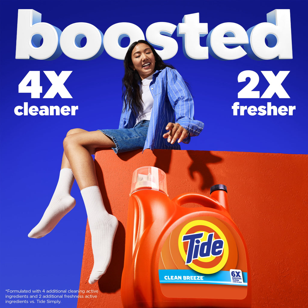 Tide Laundry Detergent Liquid with 6X Boosted Cleaning Power, Clean Breeze Scent, 125 fl oz, 100 Loads