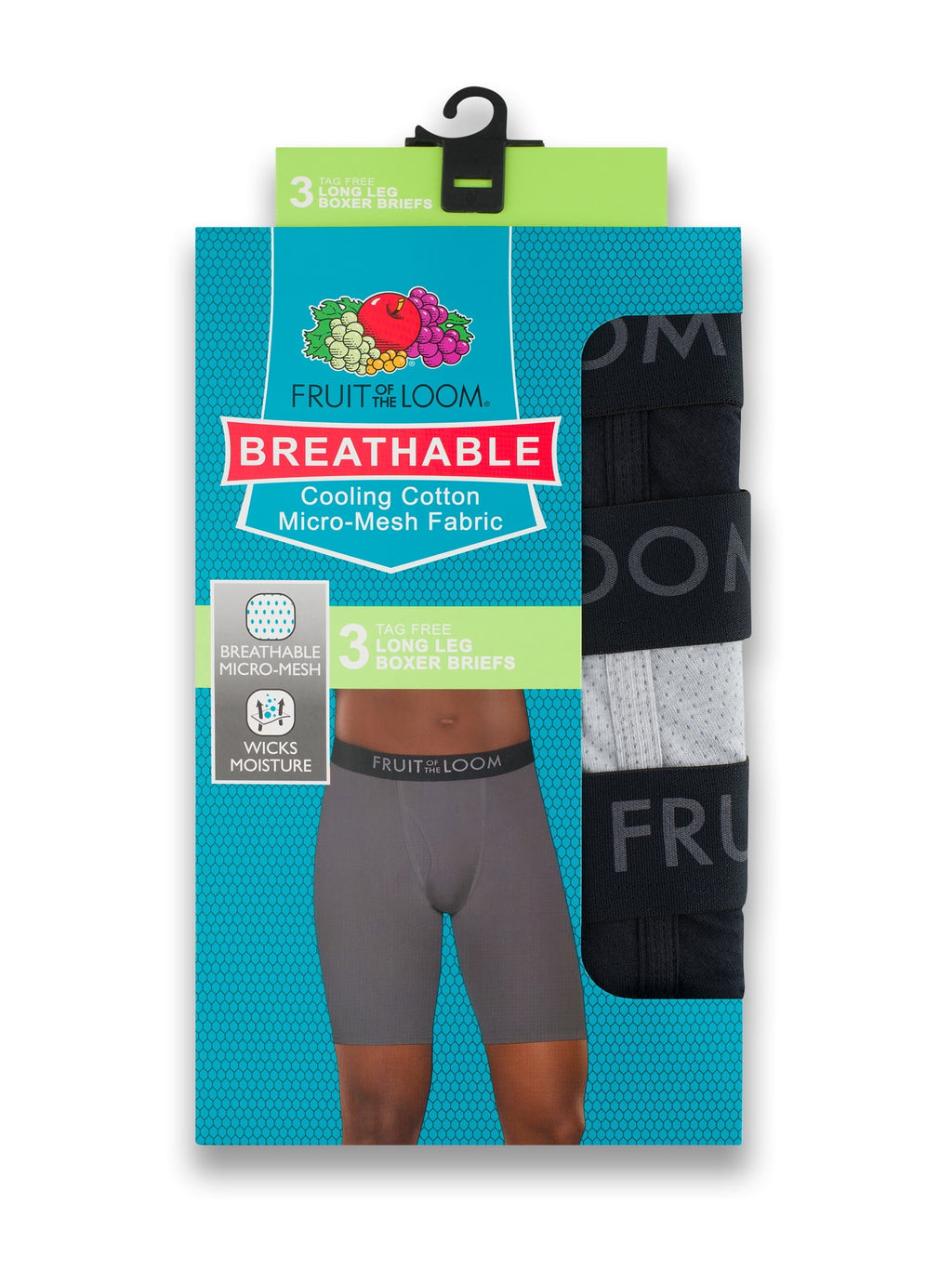 Fruit of the Loom Men's Breathable Cotton Micro-Mesh Boxer Briefs, 3-Pack