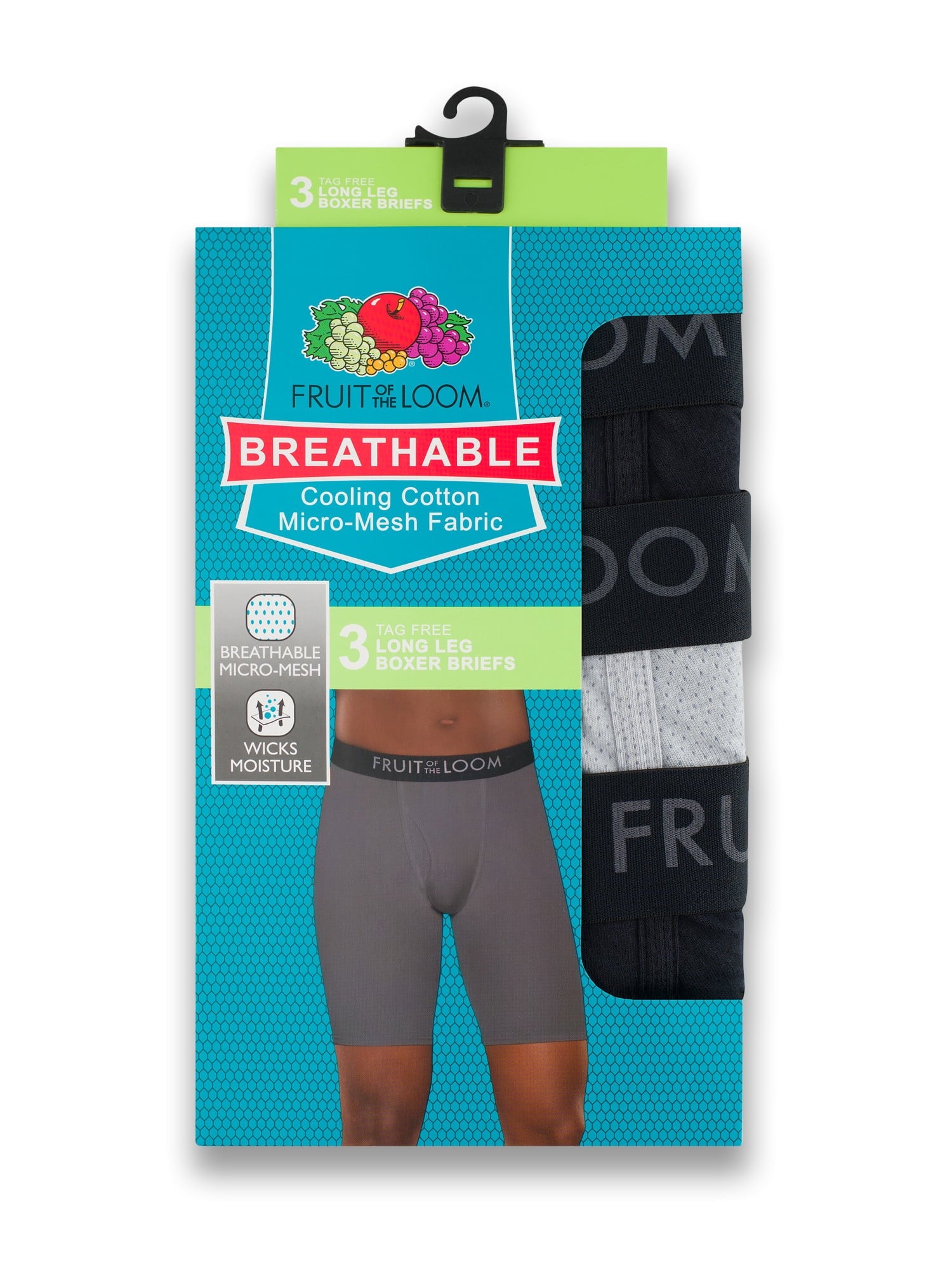 Fruit of the Loom Men's Breathable Cotton Micro-Mesh Boxer Briefs, 3-Pack