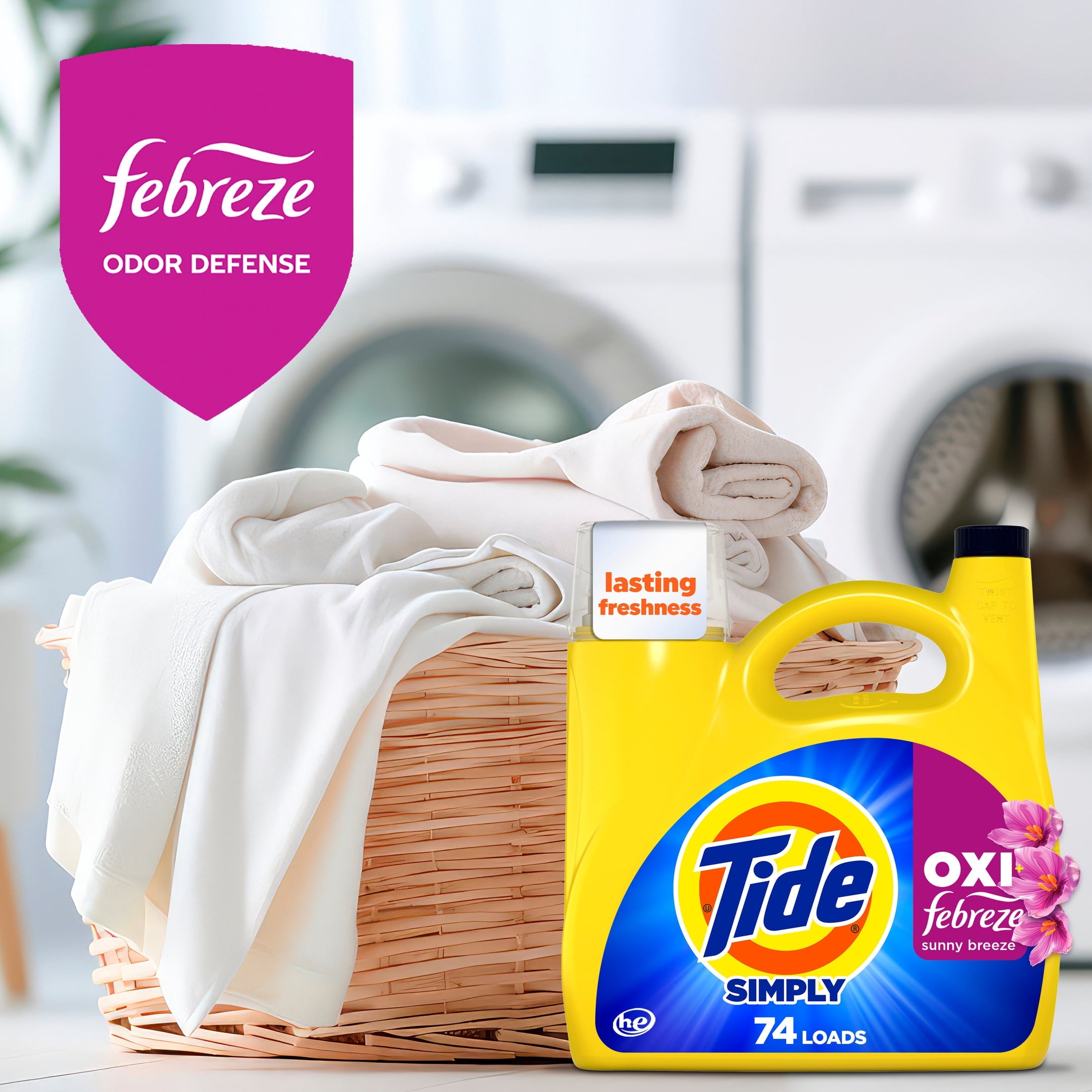 Tide Simply Laundry Detergent Liquid, Oxi Boost + Febreze Odor Defense, Sunny Breeze Scent, 31 fl oz, 22 Loads