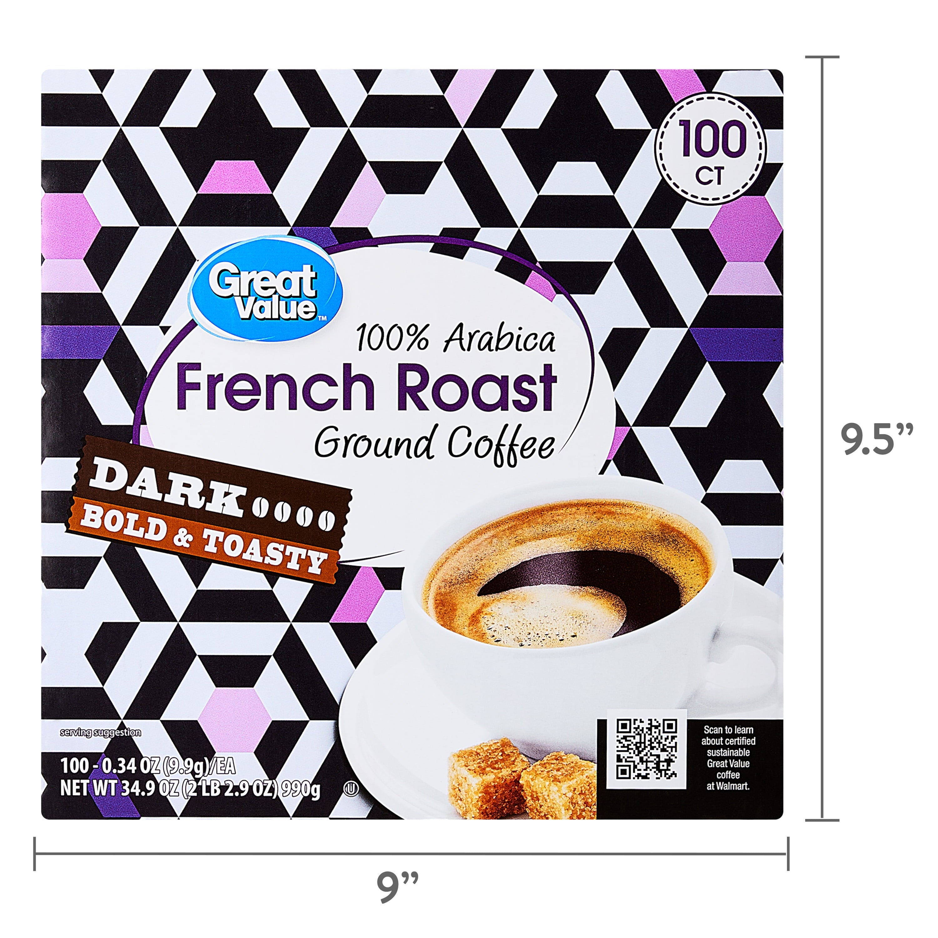 Great Value 100% Arabica Colombian Medium Dark Roast Ground Coffee Pods, 33.1 oz, 100 Count