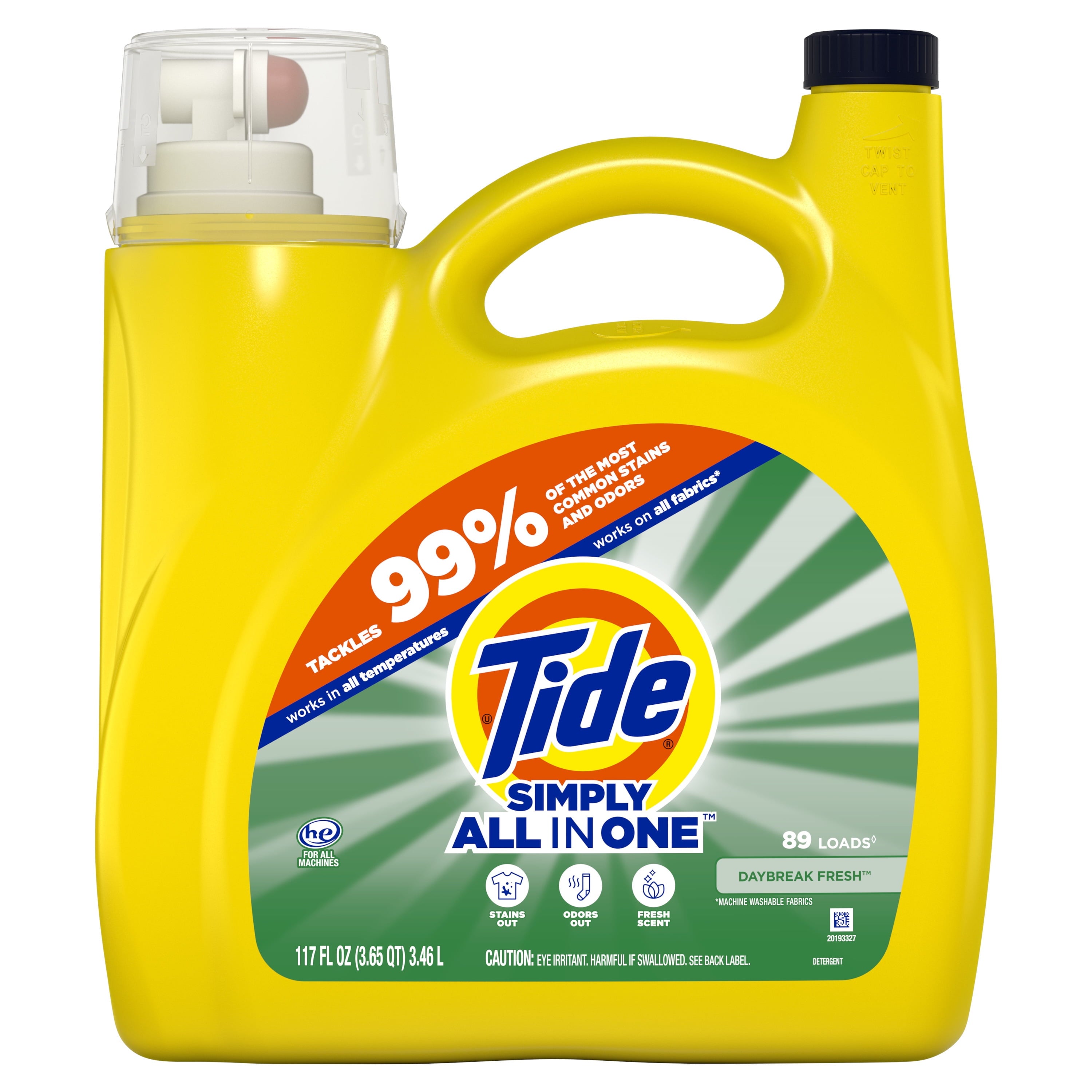 Tide Simply Laundry Detergent Liquid, Daybreak Fresh, 117 fl oz, 89 Loads