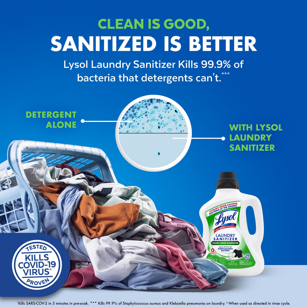 Lysol Tough Odor Eliminator Laundry Sanitizer Additive, 0% Bleach, Eliminates Odor Causing Bacteria, 41 fl oz