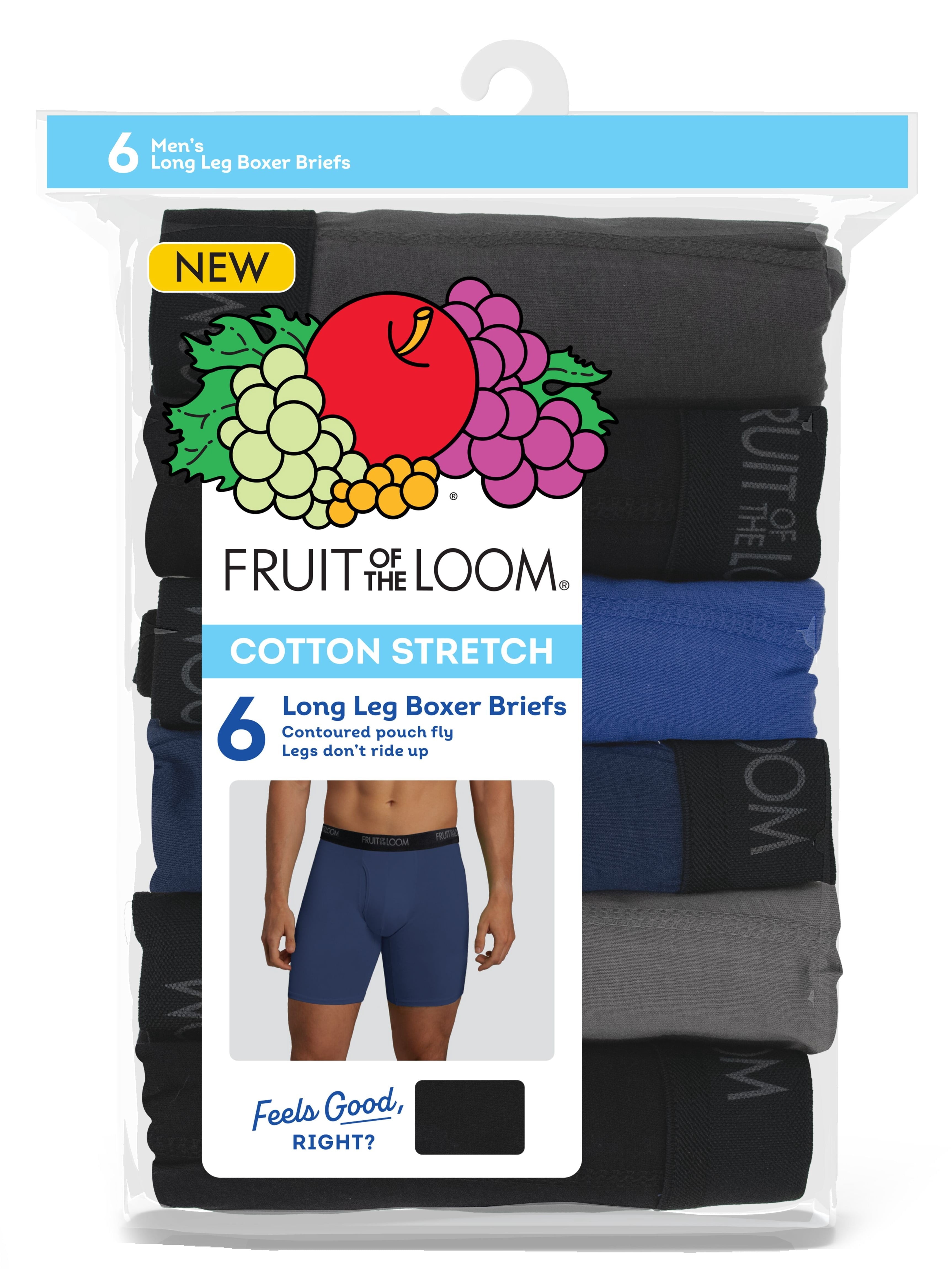 Fruit of the Loom Men's Cotton Stretch Trunk, Short Leg Boxer Brief Underwear, 6-Pack