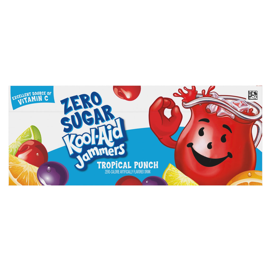 Kool-Aid Zero Sugar Jammers Artificially Flavored Drink, 10 Pouches, for School Lunches and On-the-Go Hydration, Tropical Punch Flavor, Zero Calories, 6 fl oz
