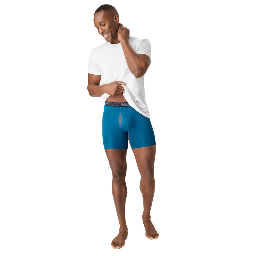 Hanes Mens Underwear Long Leg Boxer Briefs, 3-Pack, Moves Anti-Chafe with Total Support Pouch