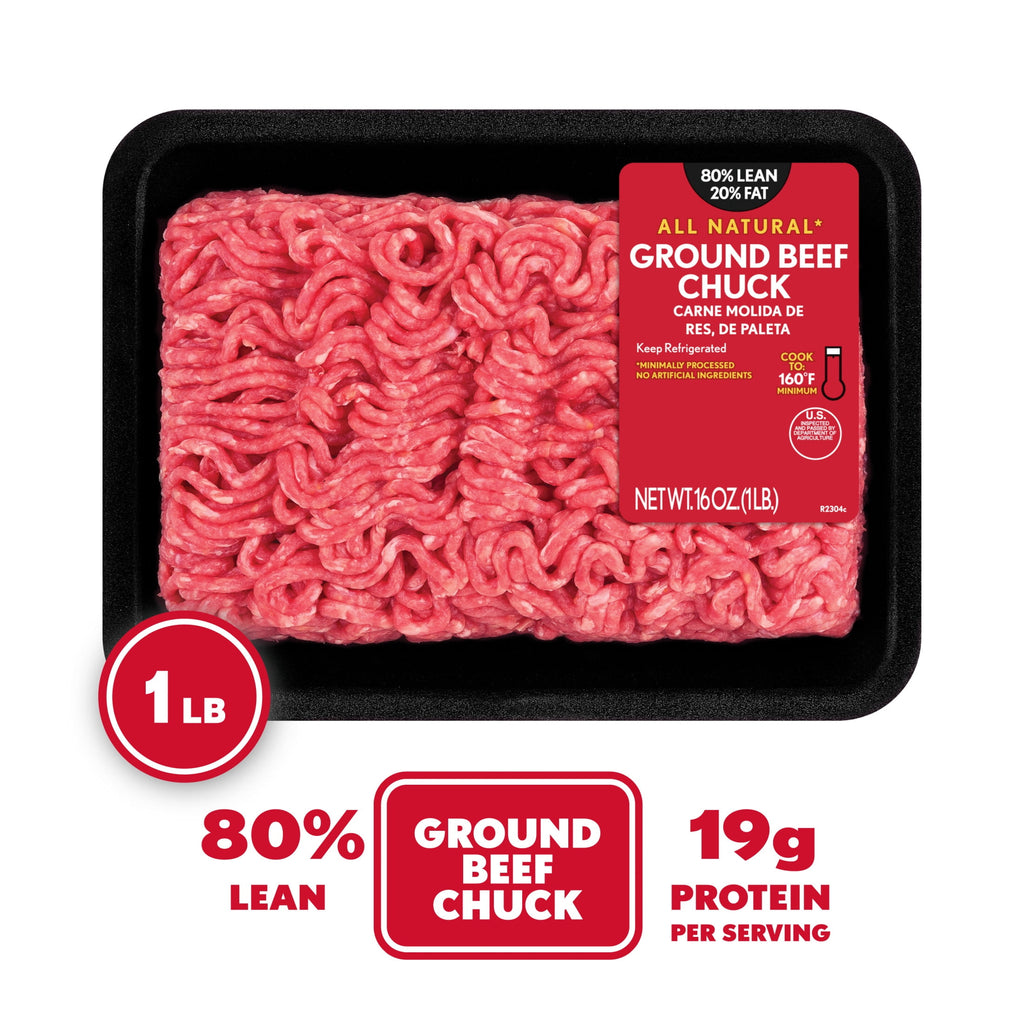 All Natural* 80% Lean/20% Fat Ground Beef Chuck, 1 lb Tray