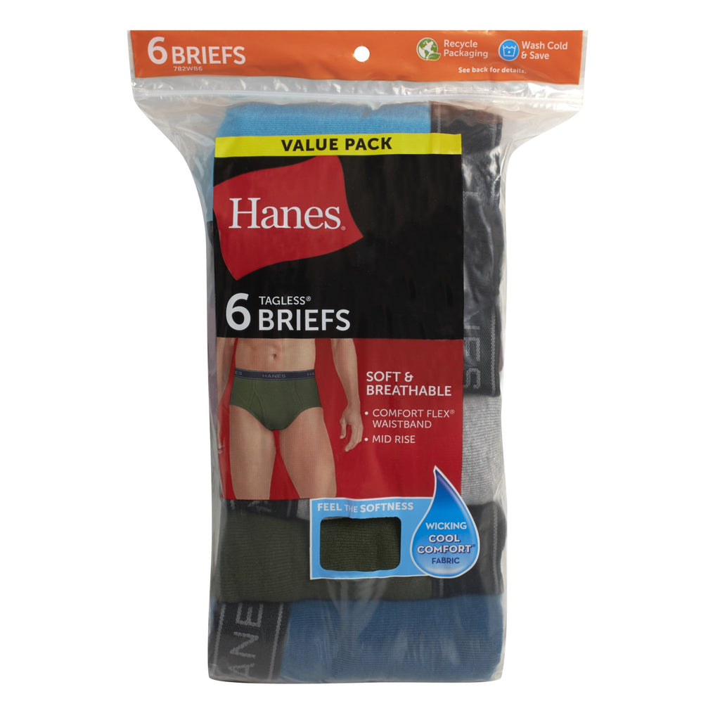 Hanes Men's Underwear Briefs Pack, Mid-Rise, ComfortSoft Waistband, 6-Pack Assorted S