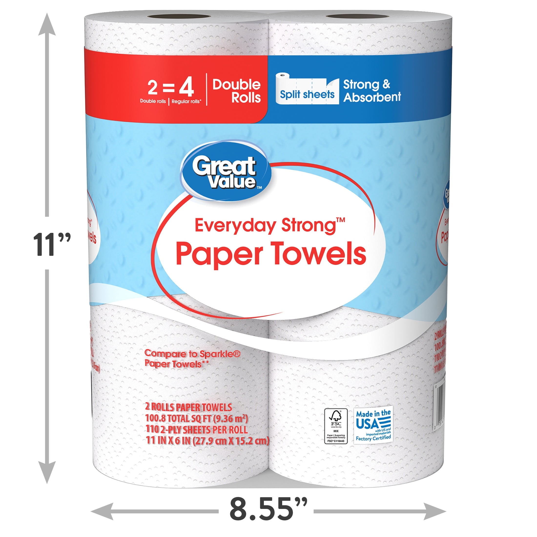 Great Value Everyday Strong Paper Towels, 2 Double Rolls