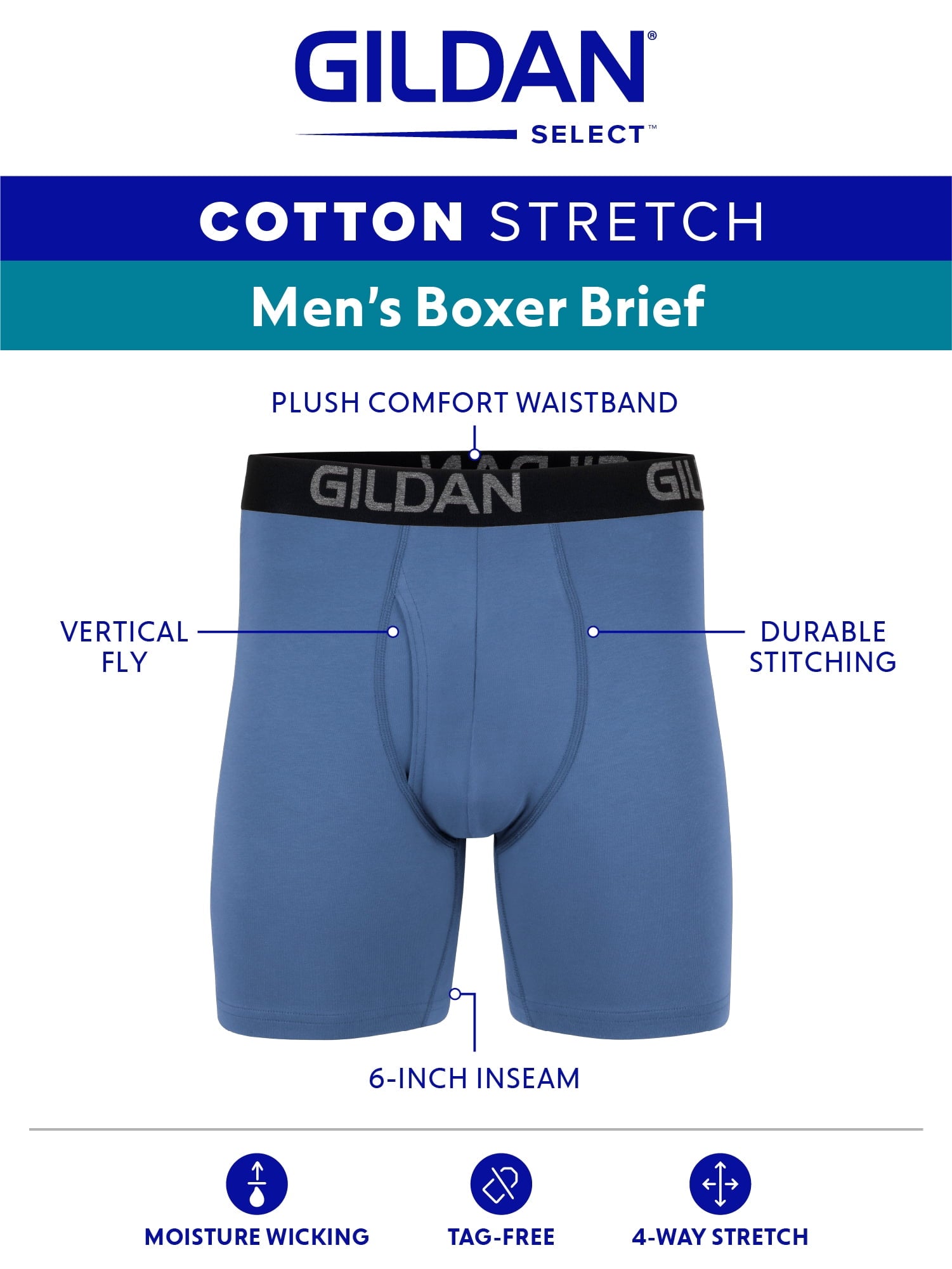Gildan Men's Cotton Stretch Boxer Briefs, 6-Pack, Sizes S-2XL