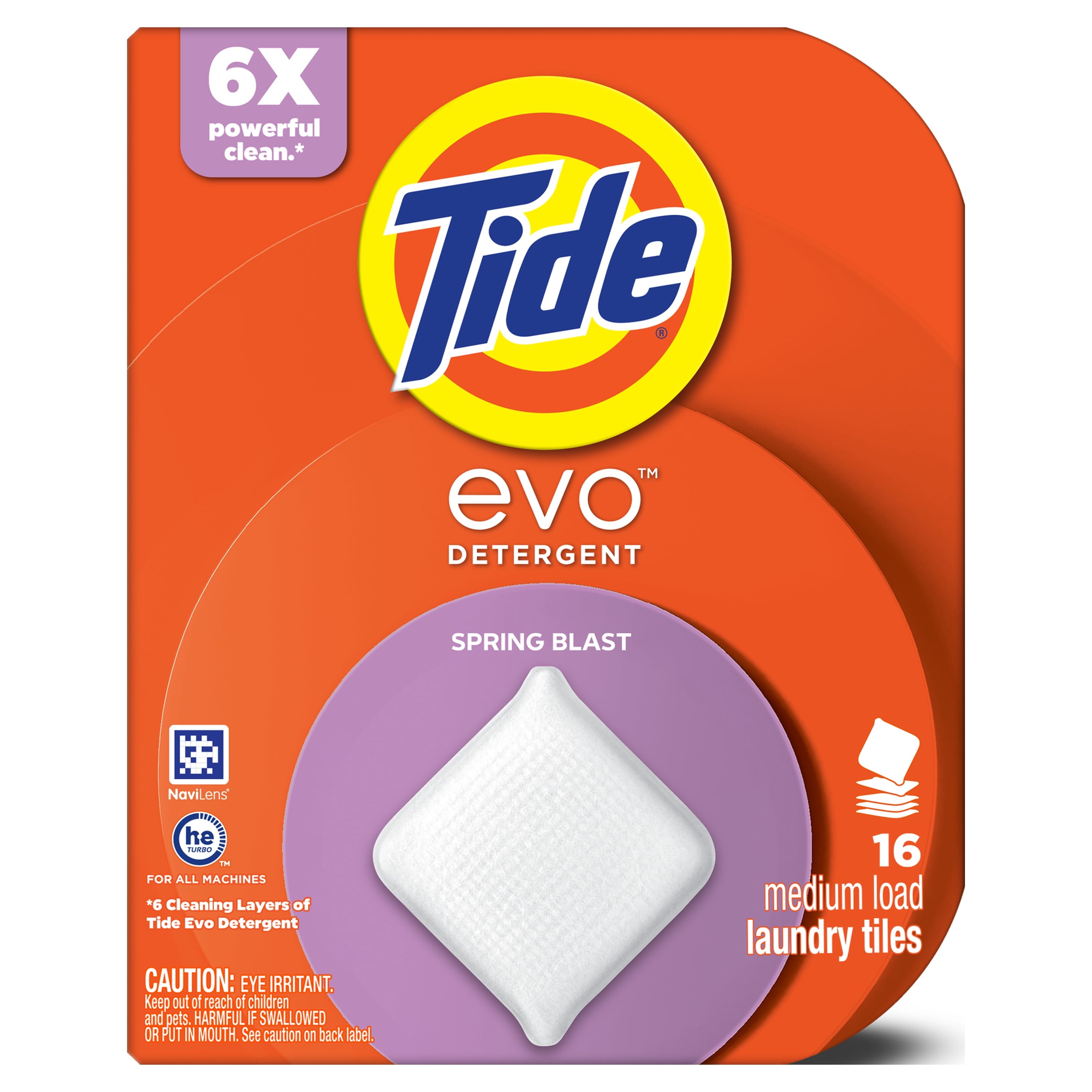 (4 pack) Tide Evo Laundry Detergent Tiles, 100% Concentrated, 6X Cleaning Power, Spring Blast Scent, 16 Count