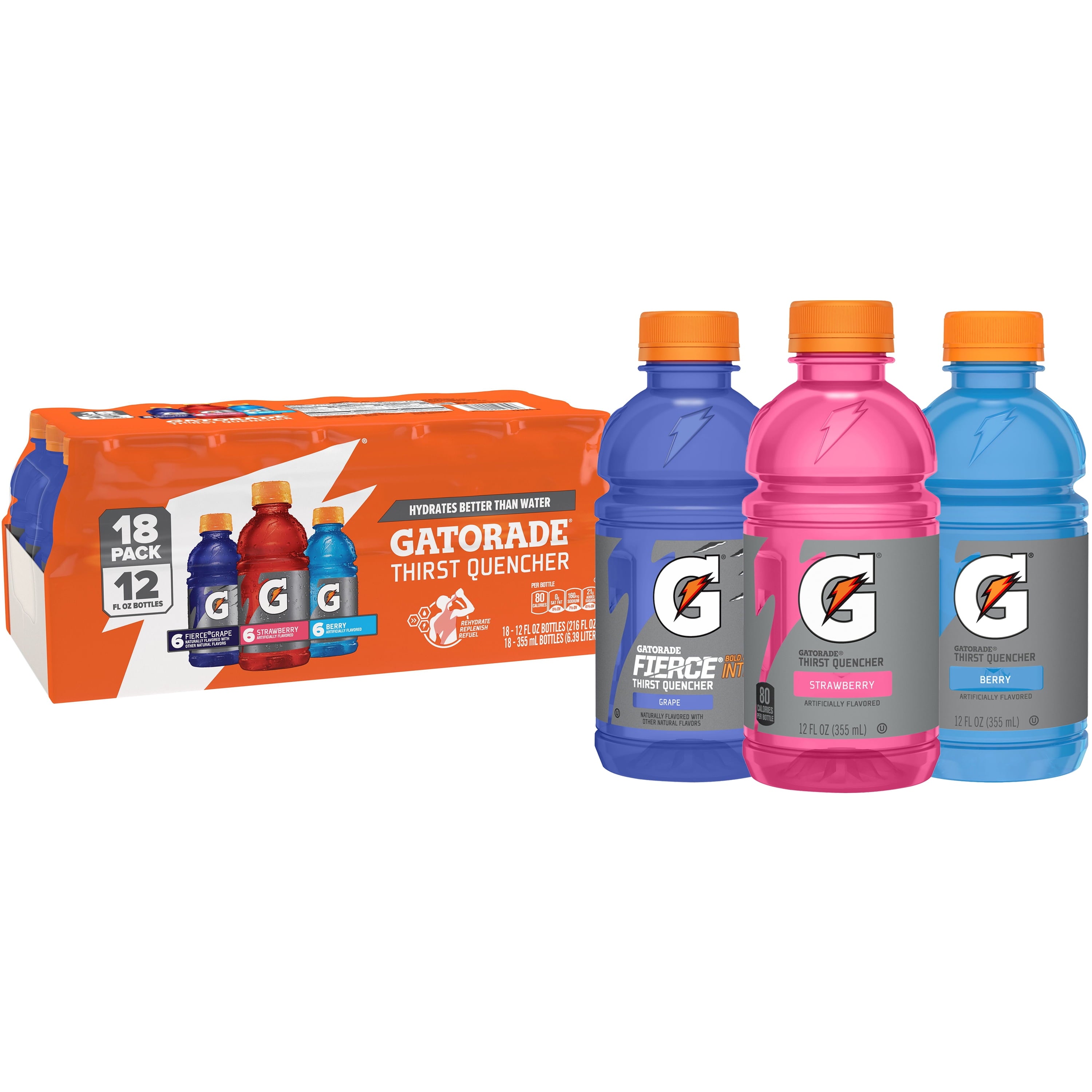 Gatorade Sports Drink, Fruit Punch/Glacier Cherry/Cool Blue Variety Pack, 12 fl oz, 18 Count Bottles