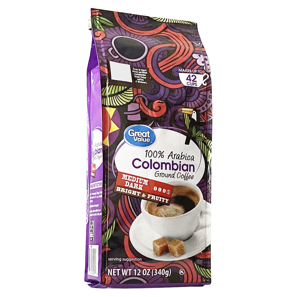 (6 pack) Great Value 100% Arabica Colombian Medium-Dark Roast Ground Coffee, 12 oz, Bag