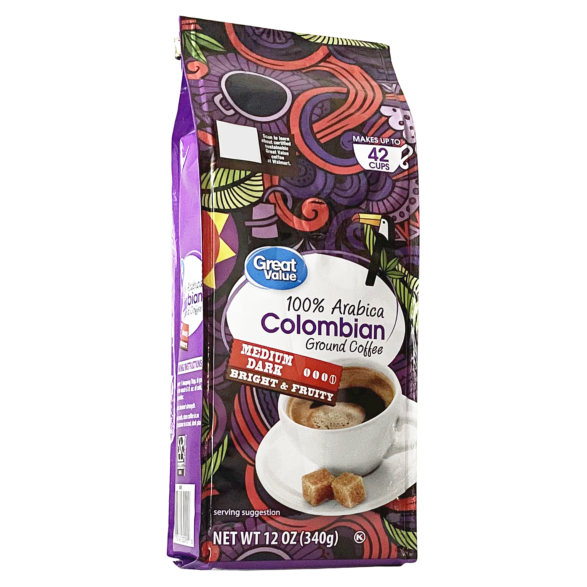 (6 pack) Great Value 100% Arabica Colombian Medium-Dark Roast Ground Coffee, 12 oz, Bag