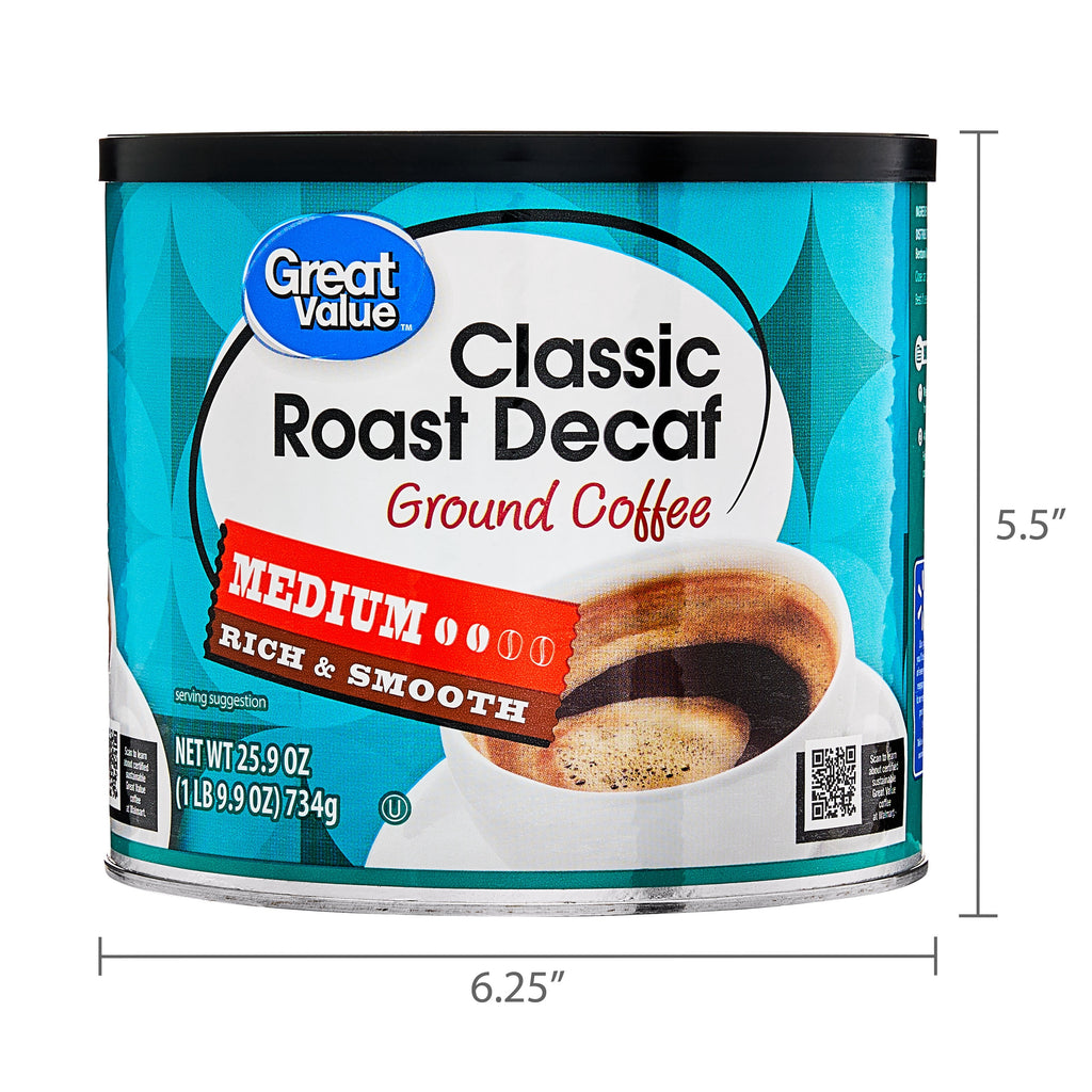 Great Value Decaf Classic Medium Roast Ground Coffee, 25.9 oz