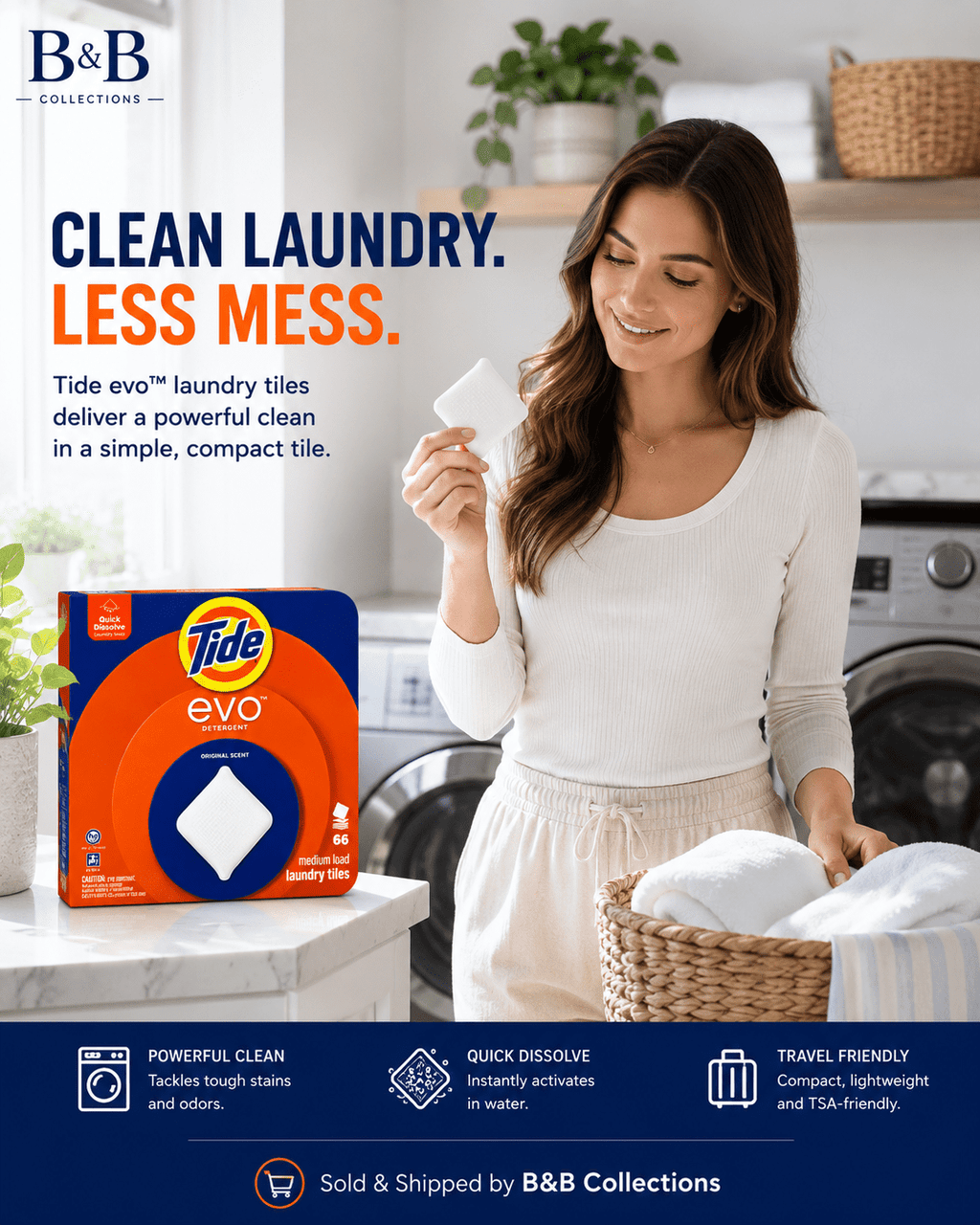 Tide evo Laundry Detergent Tiles, Original Scent, Quick Dissolve Concentrated Laundry Soap, HE Compatible, 66 Medium Loads