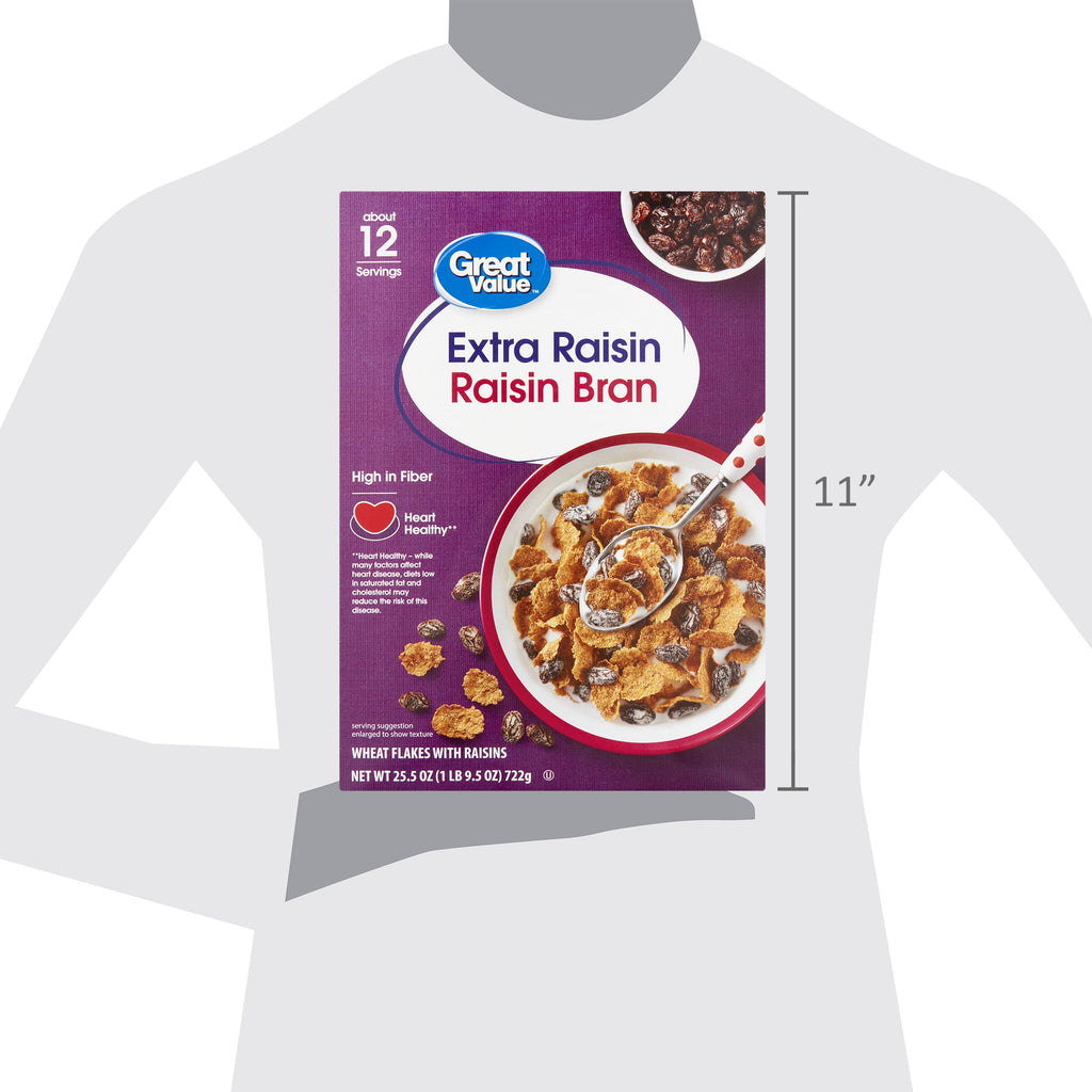 Great Value Extra Raisin Bran, Wheat Flakes Cereal, 25.5 oz